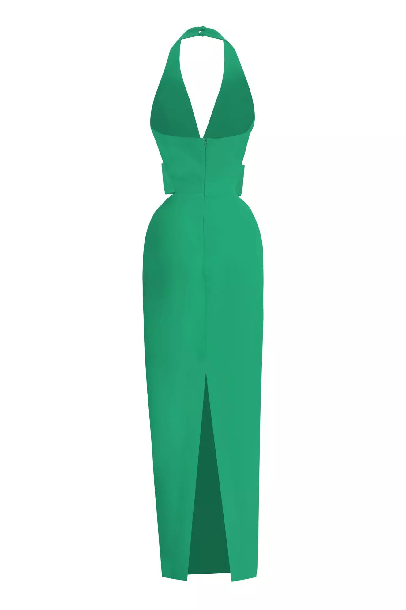 Green crepe sleeveless long dress