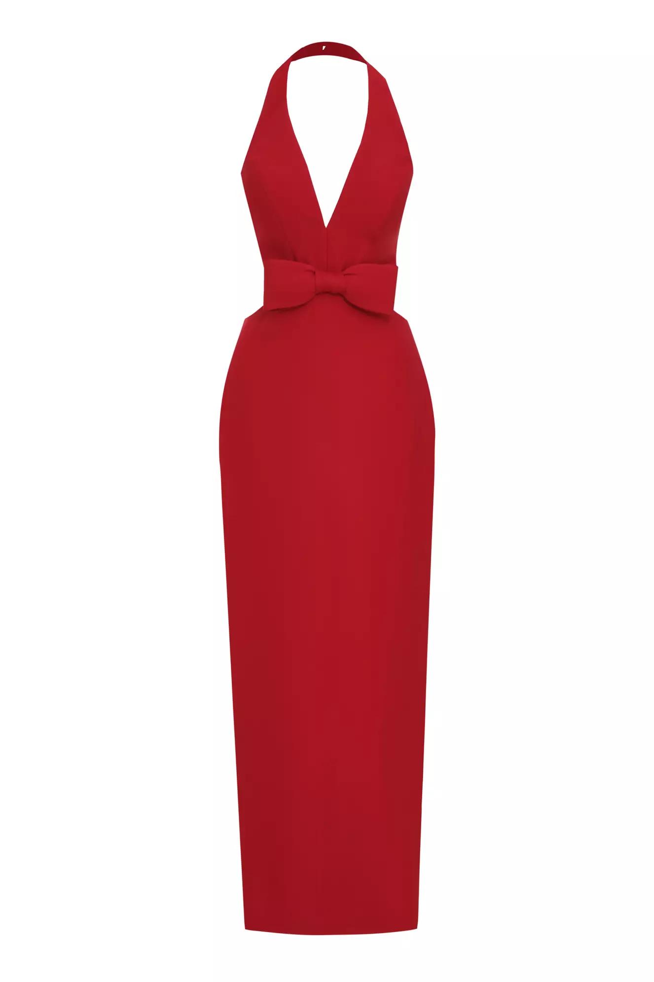 Red crepe sleeveless long dress