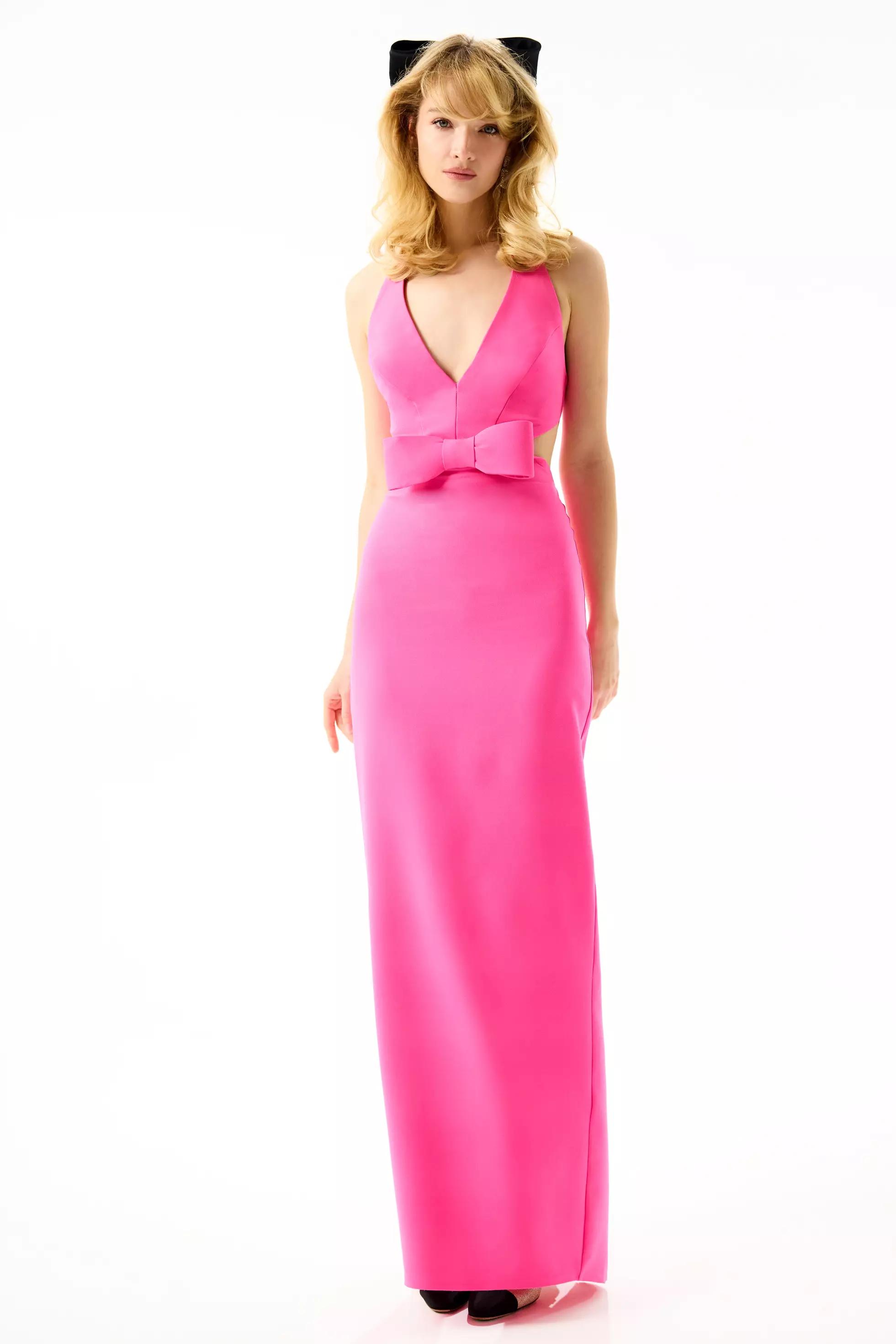 Fuchsia crepe sleeveless long dress