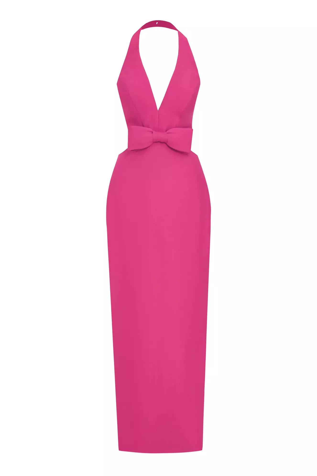 Fuchsia crepe sleeveless long dress