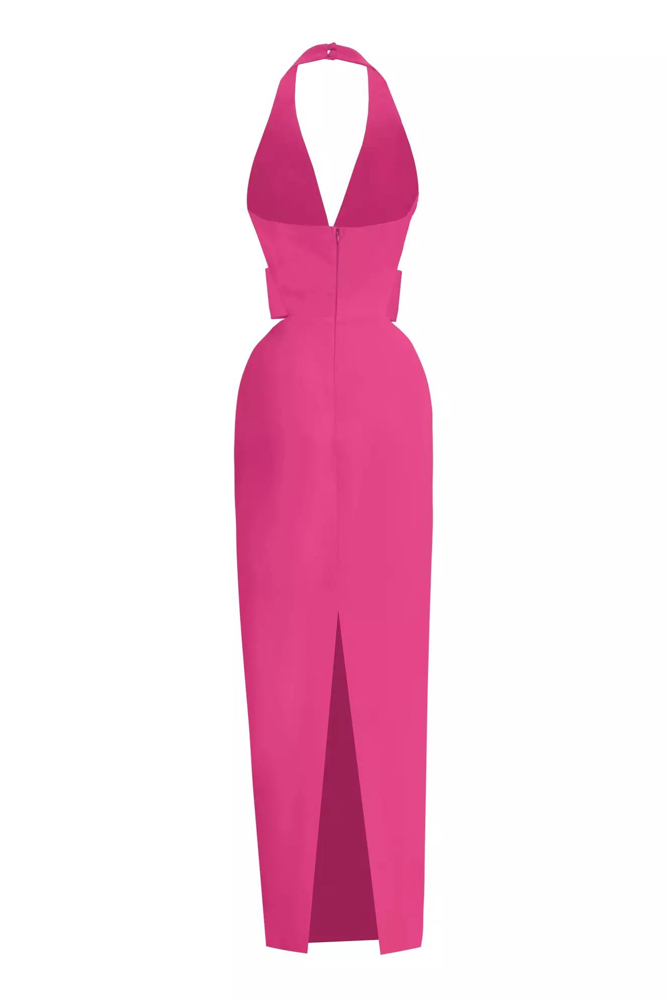 Fuchsia crepe sleeveless long dress