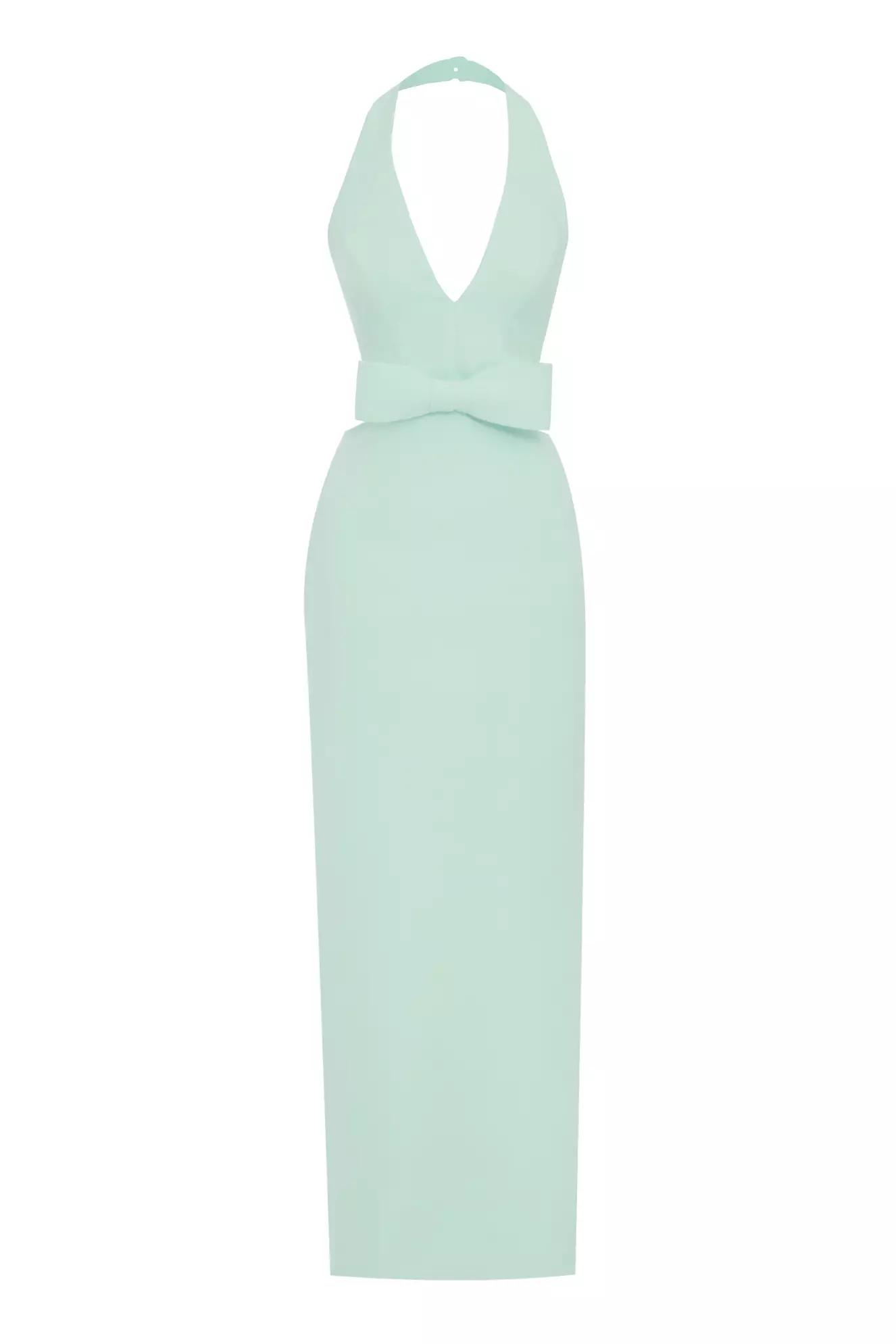 Water green crepe sleeveless long dress