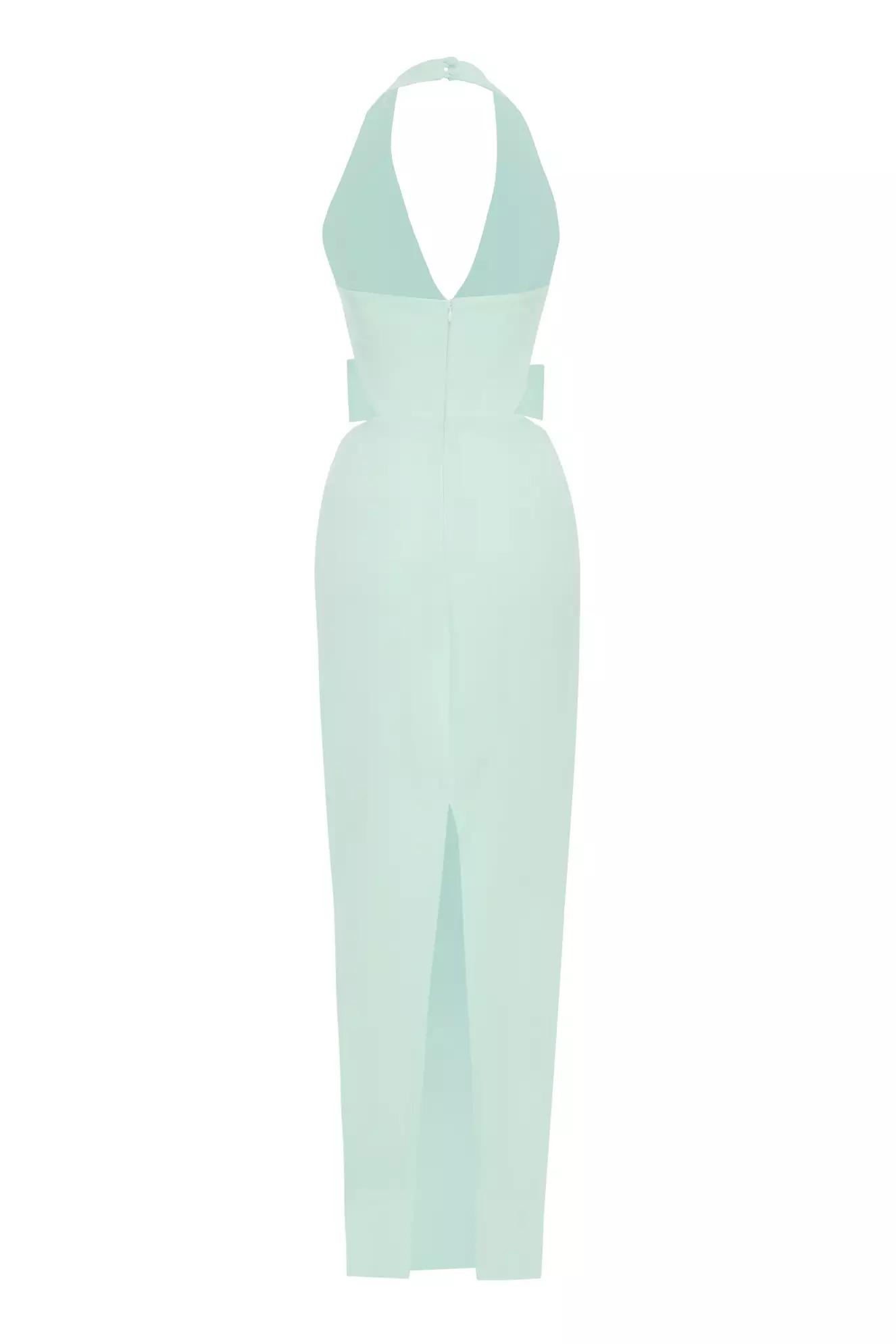 Water green crepe sleeveless long dress