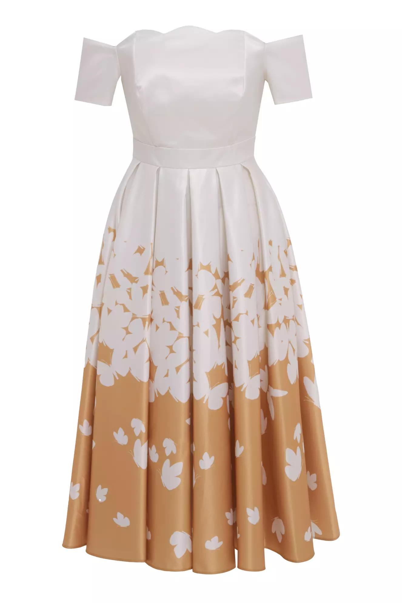 Beige satin short sleeve maxi dress