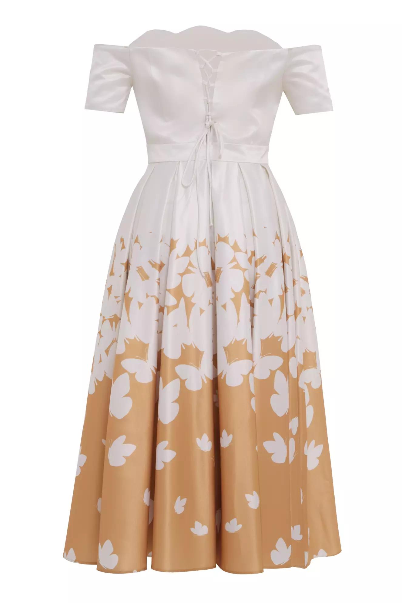 Beige satin short sleeve maxi dress