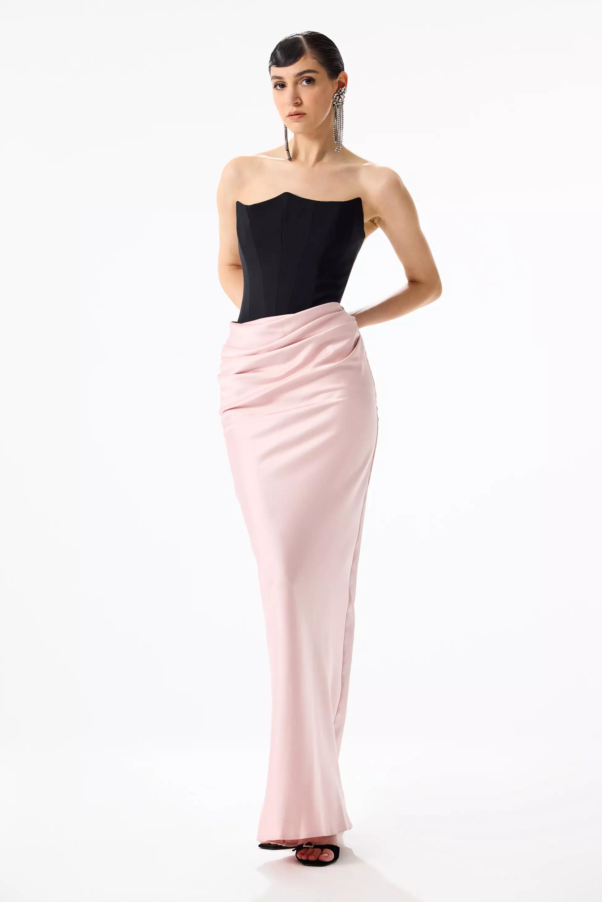 Blush satin sleeveless long dress