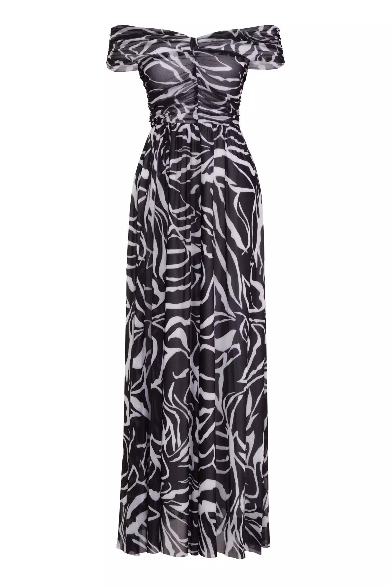 Printed tulle sleeveless long dress