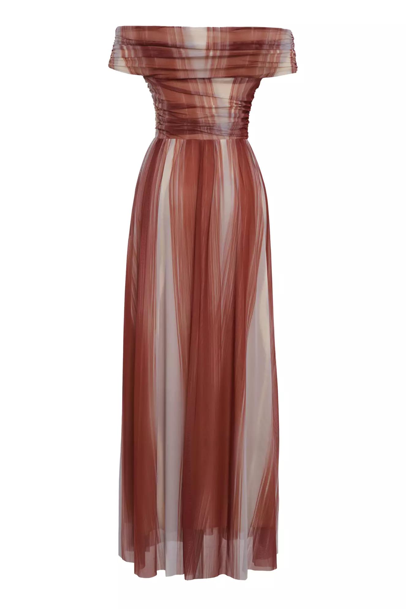 Printed tulle sleeveless long dress