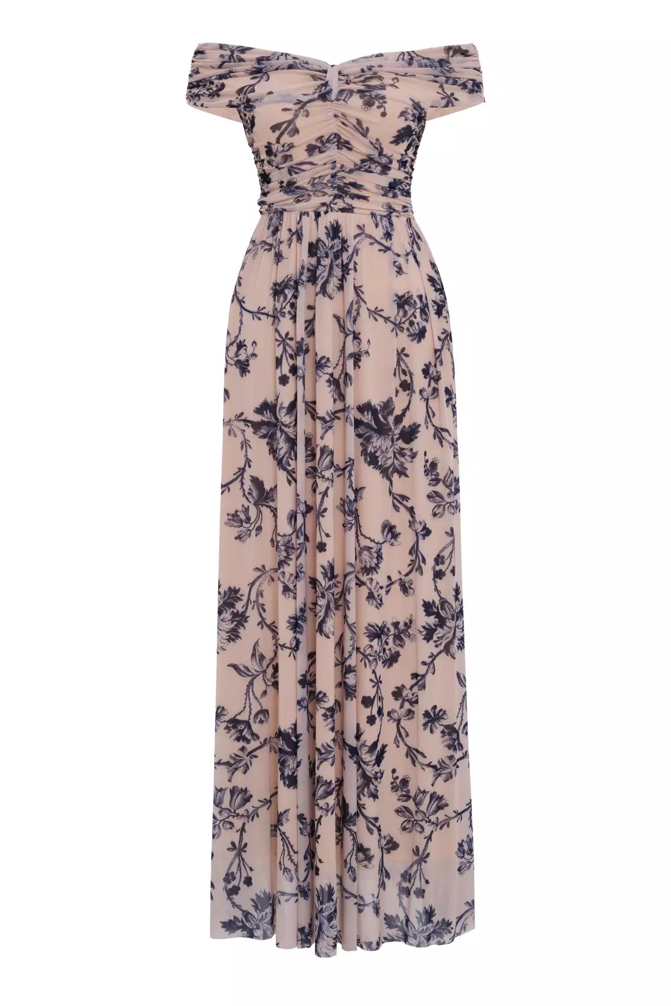 Printed tulle sleeveless long dress