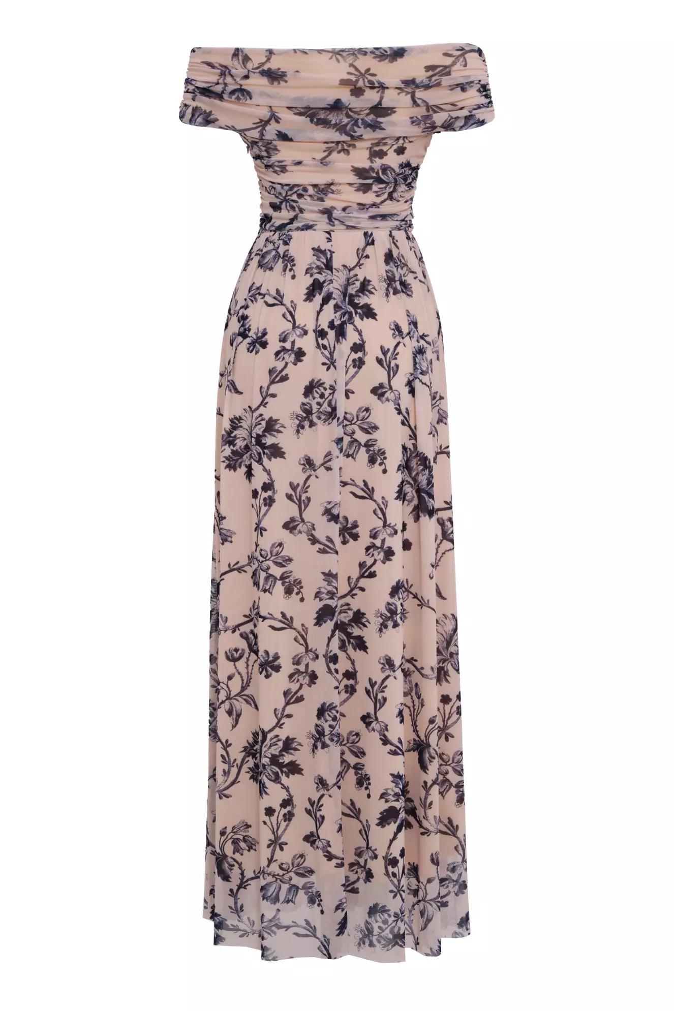 Printed tulle sleeveless long dress