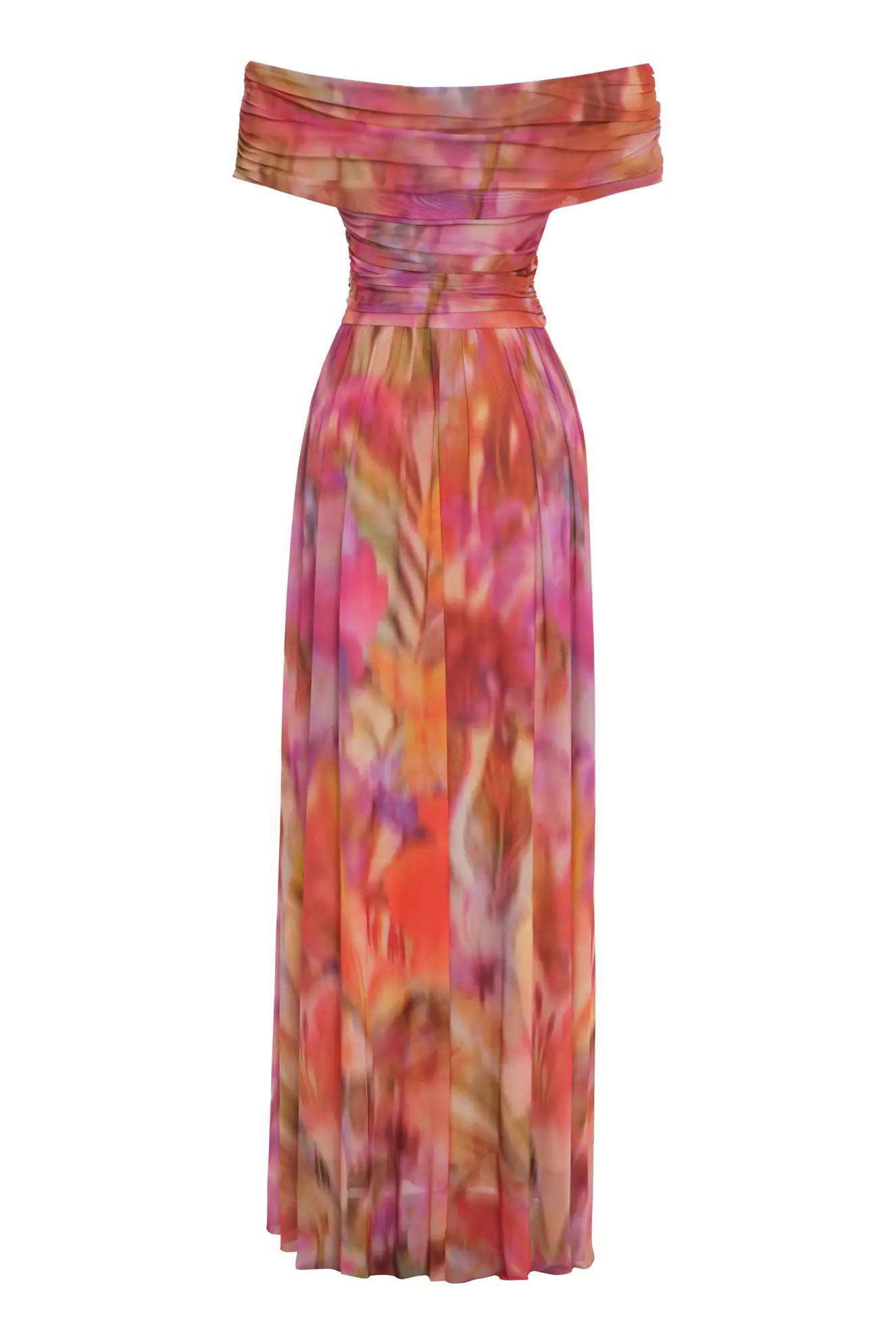 Printed tulle sleeveless long dress