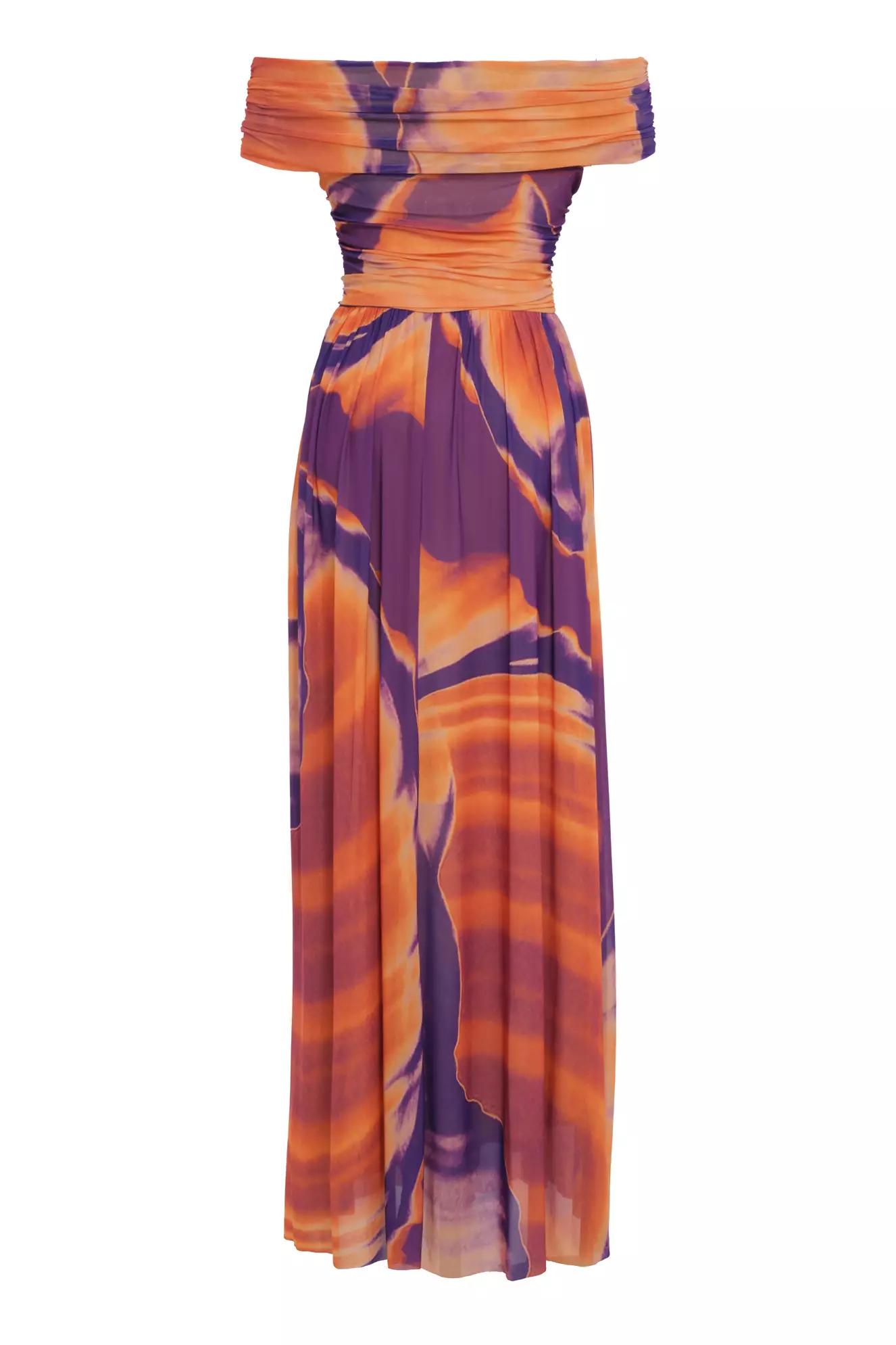 Printed tulle sleeveless long dress