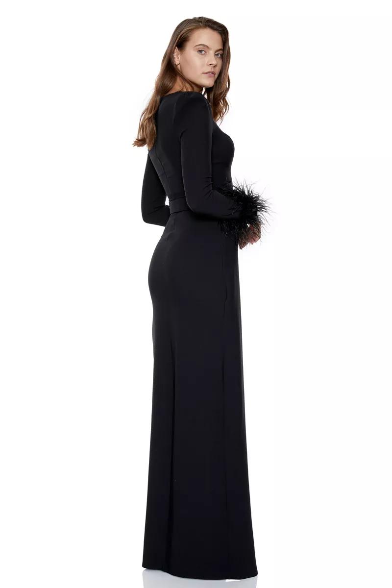 Black crepe long sleeve maxi dress