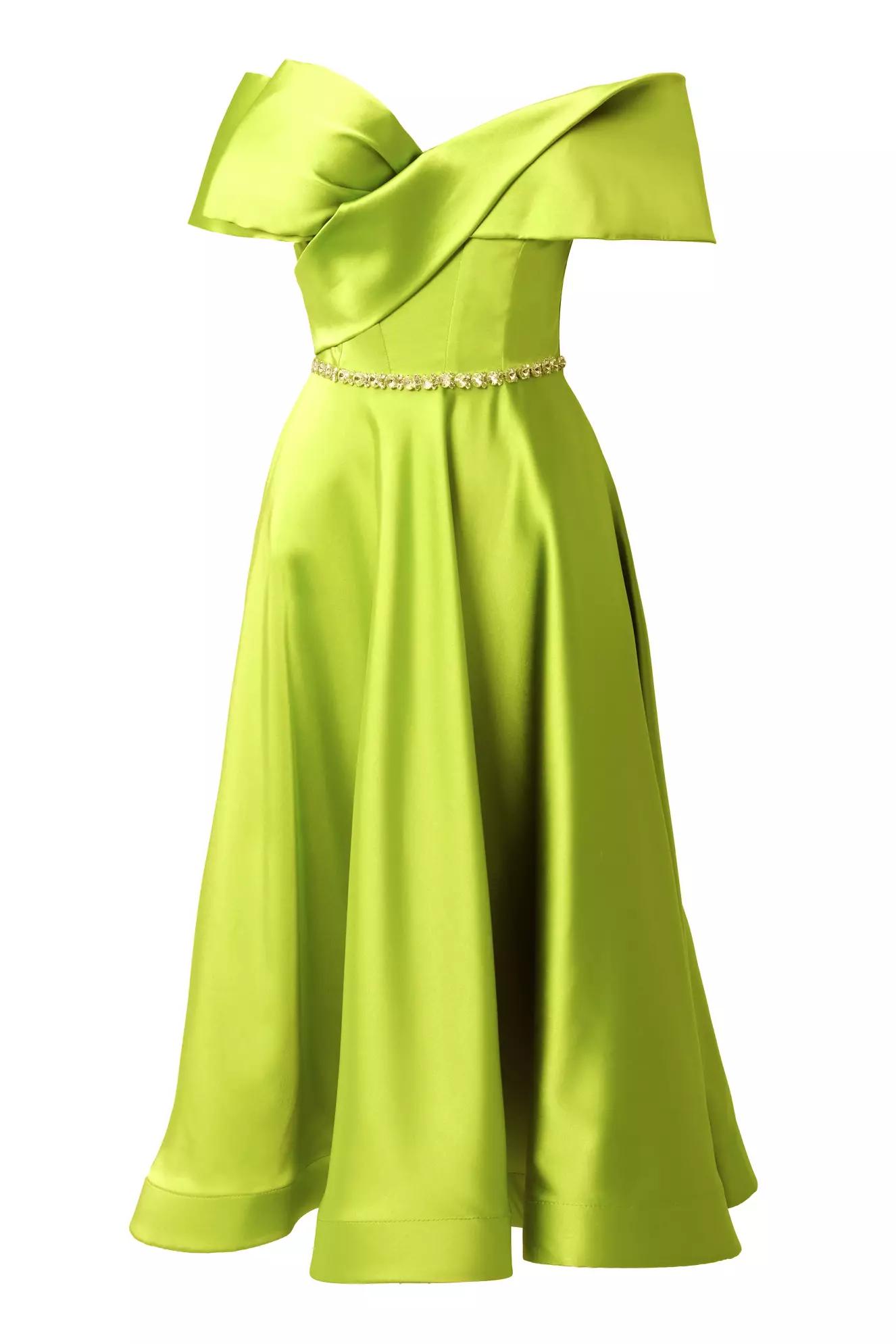 Pistachio green satin sleeveless long dress