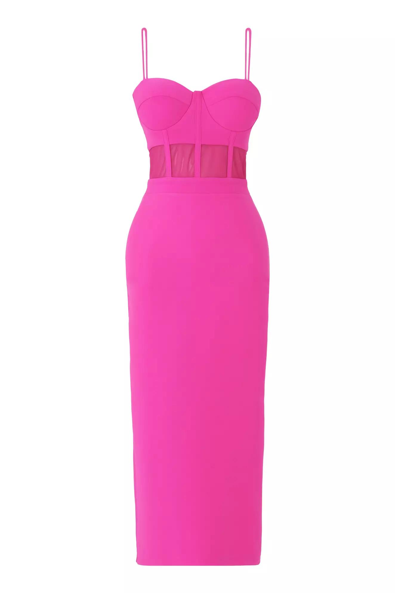 Fuchsia crepe sleeveless midi dress