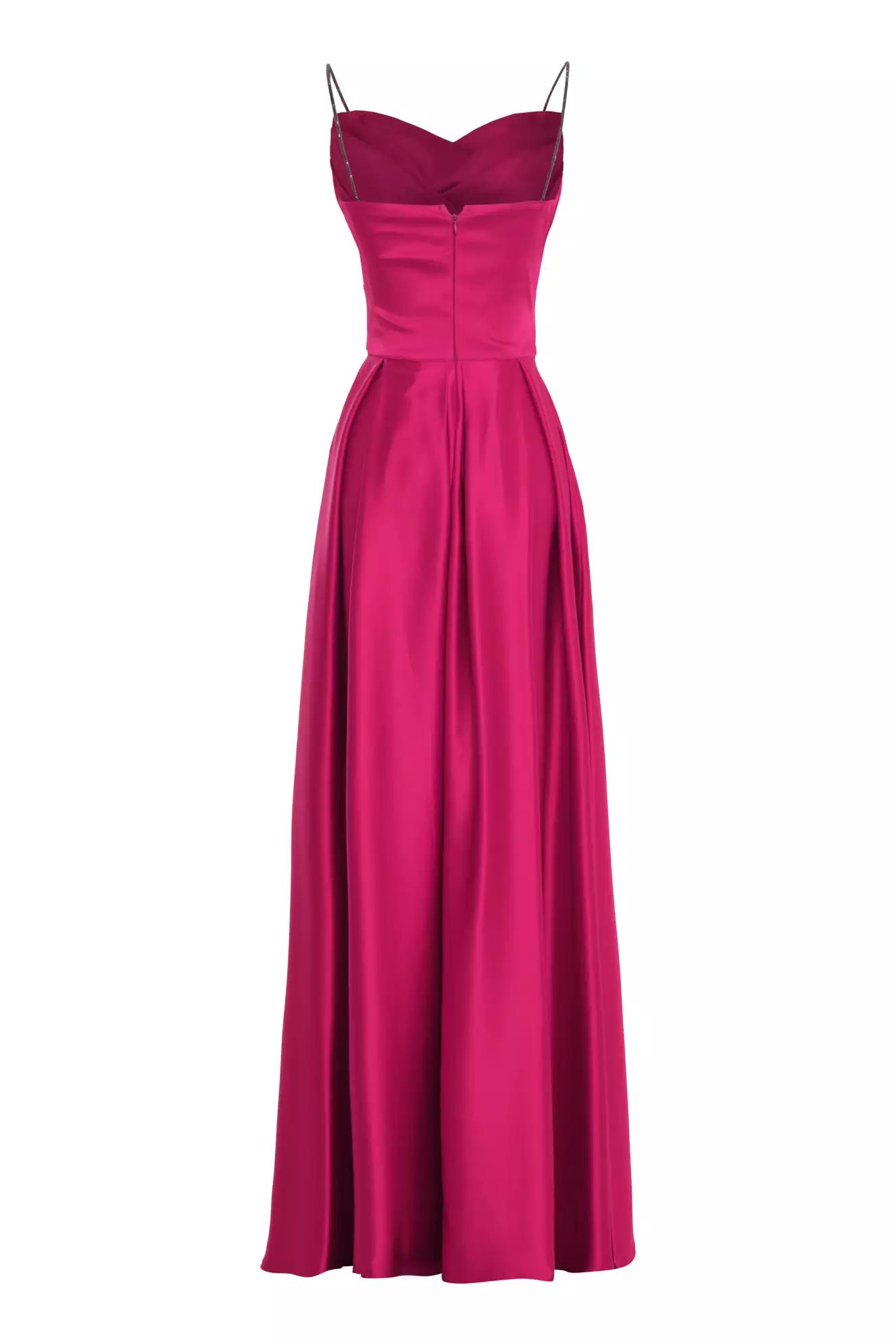 Fuchsia satin sleeveless long dress