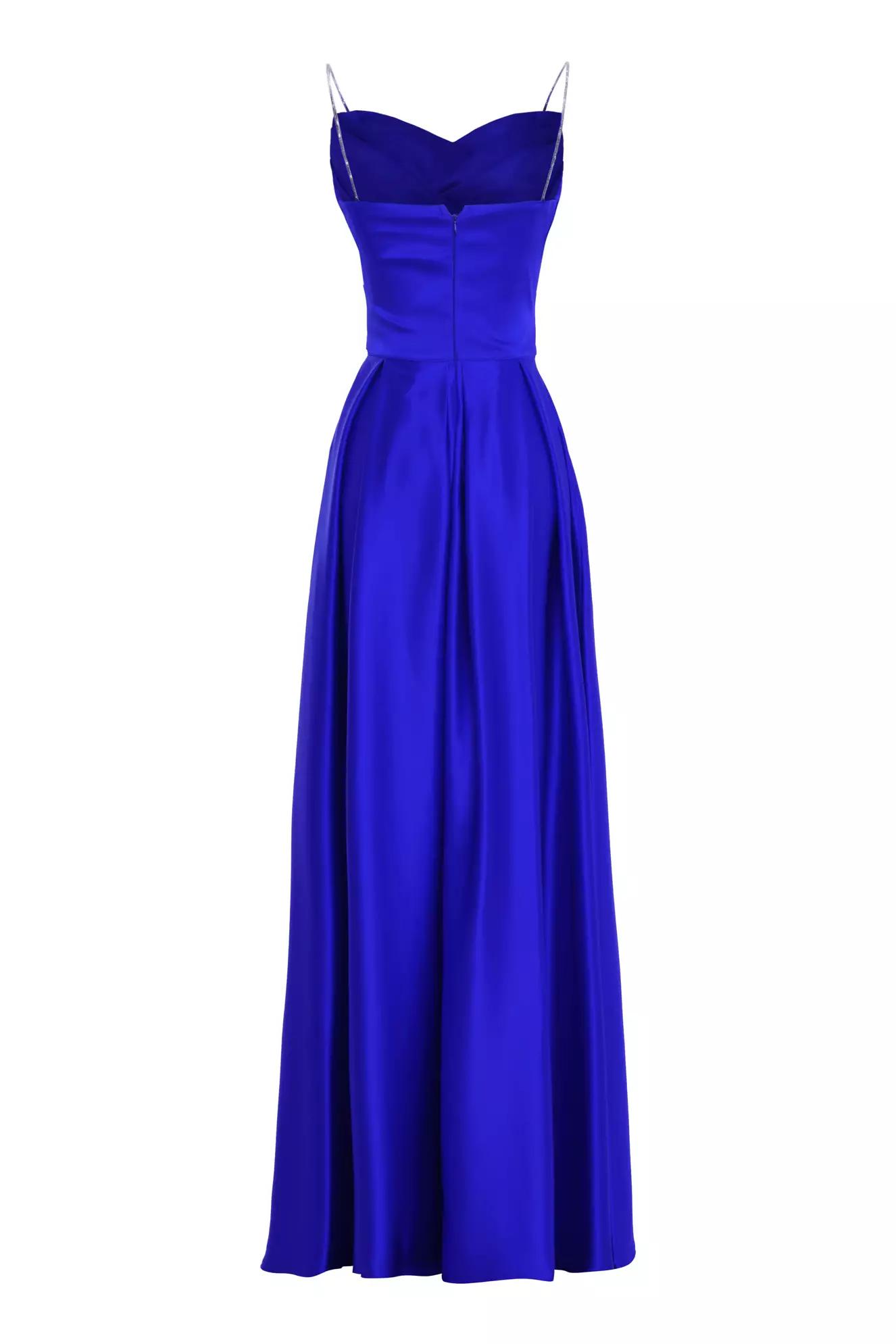 Blue satin sleeveless long dress