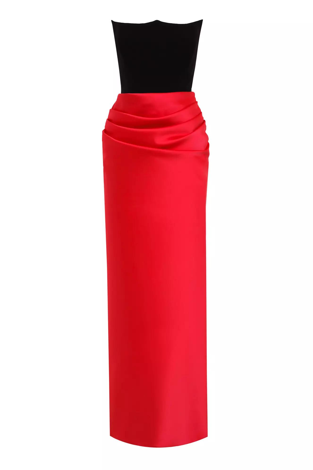 Red satin sleeveless long dress