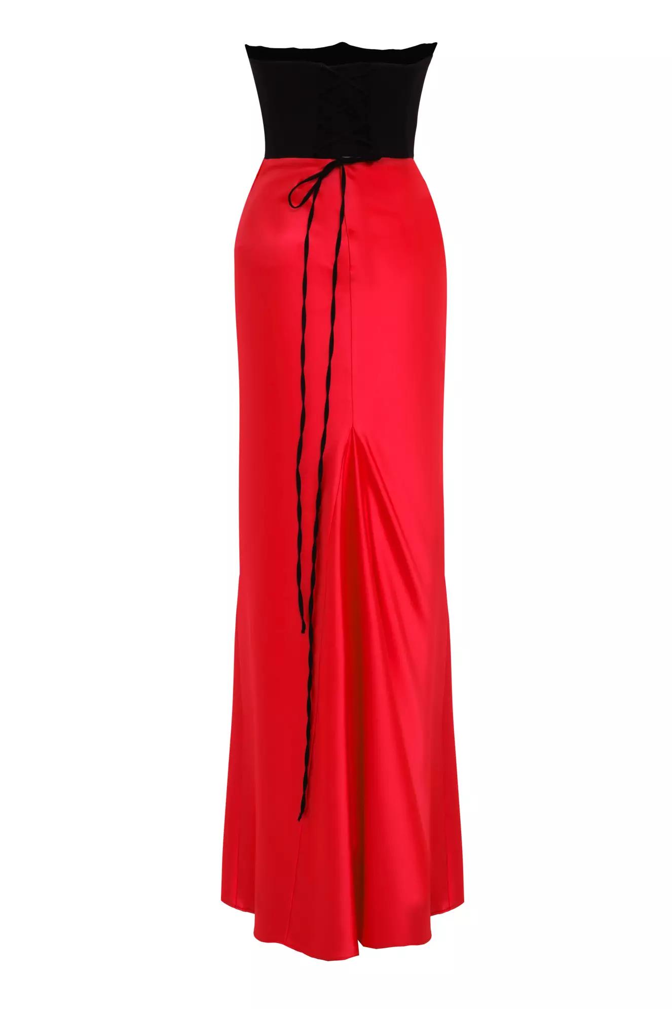 Red satin sleeveless long dress