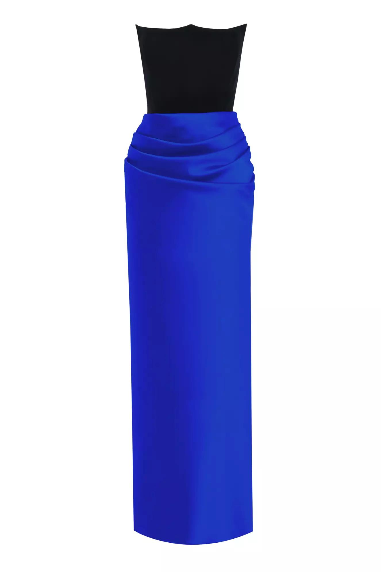 Blue satin sleeveless long dress