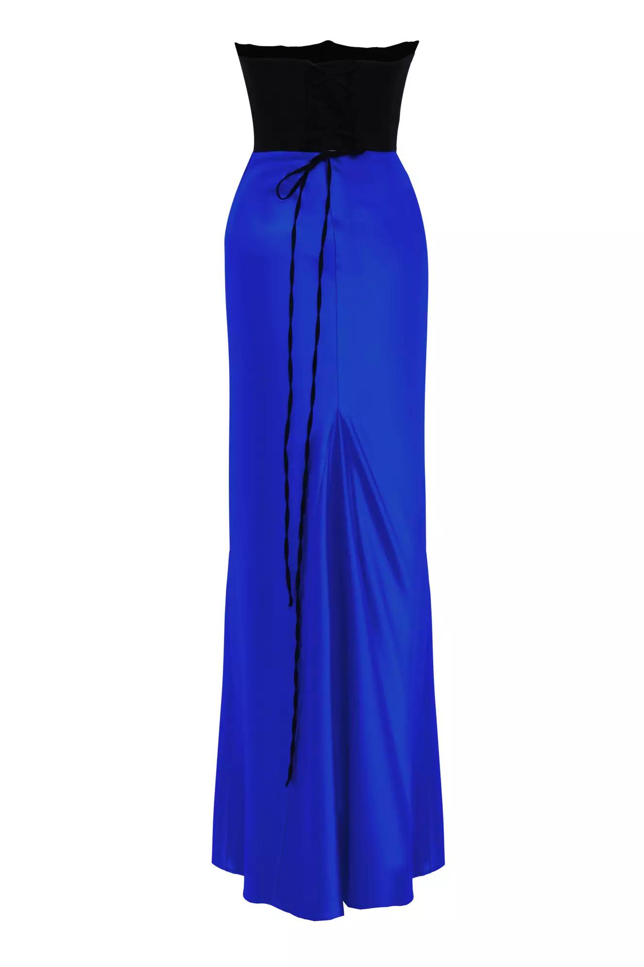 Blue satin sleeveless long dress