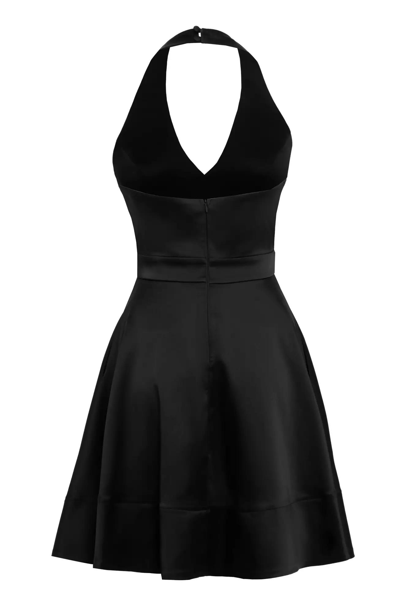 Black satin sleeveless mini dress