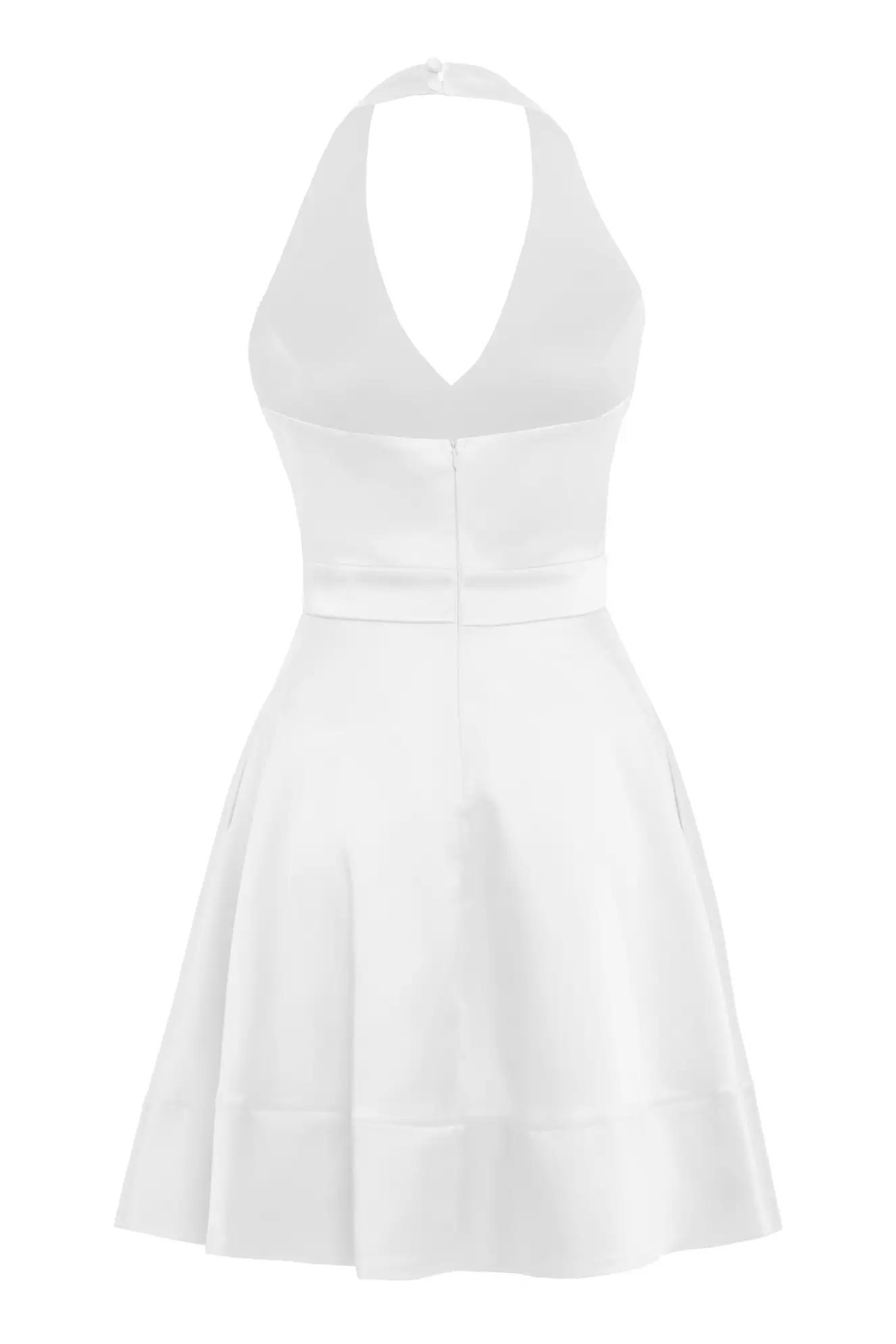 White satin sleeveless mini dress