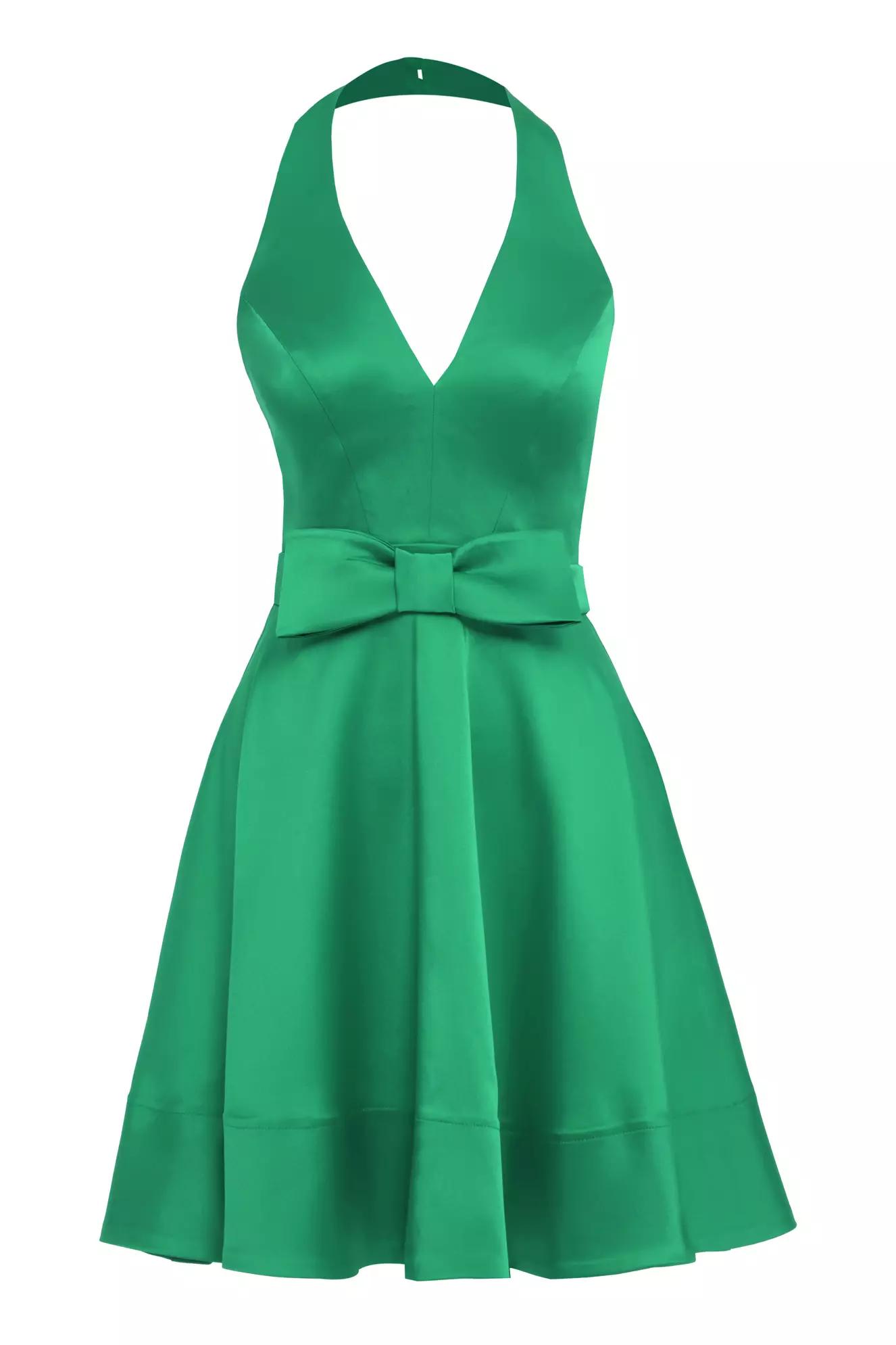 Green satin sleeveless mini dress