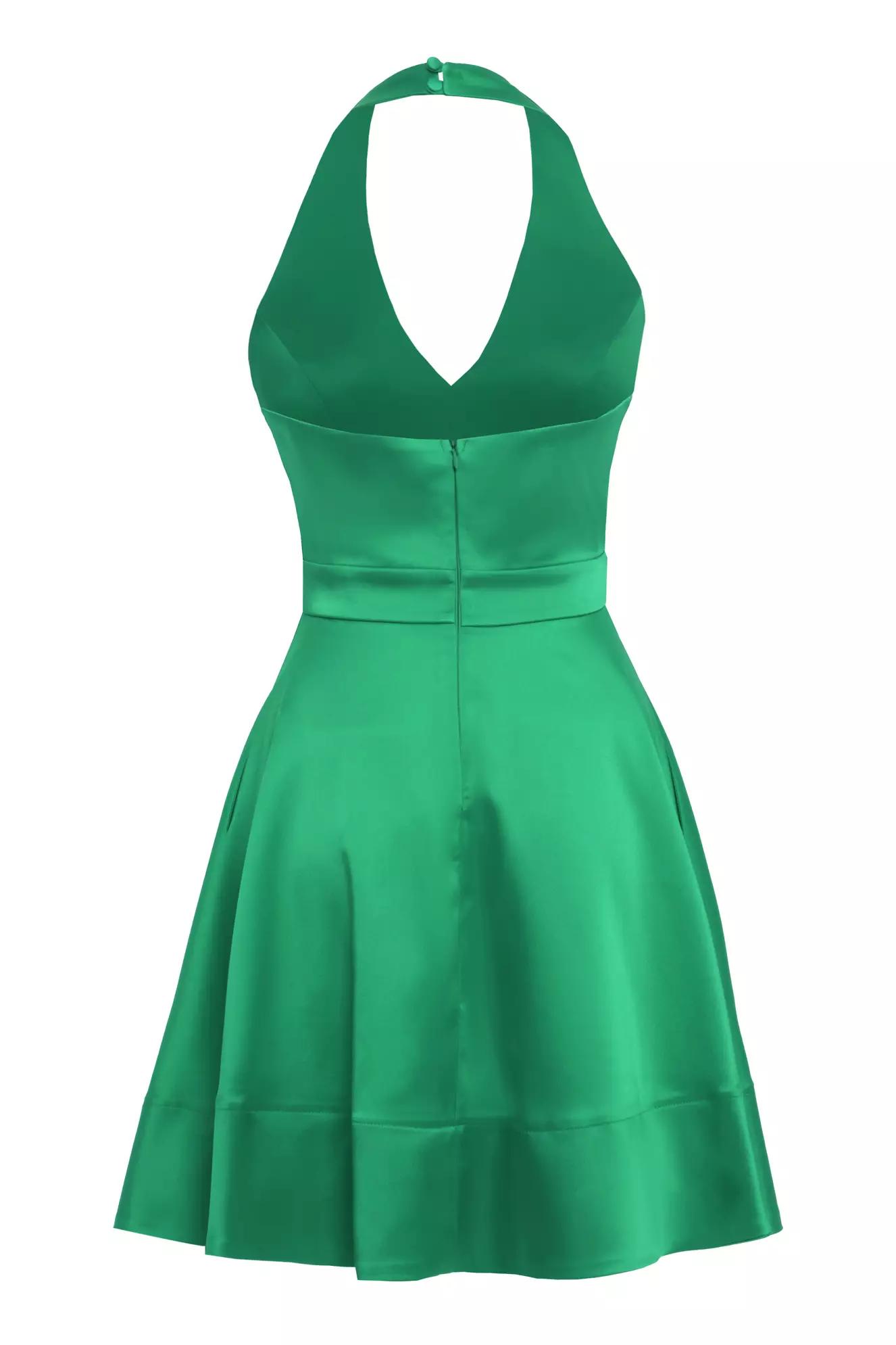 Green satin sleeveless mini dress