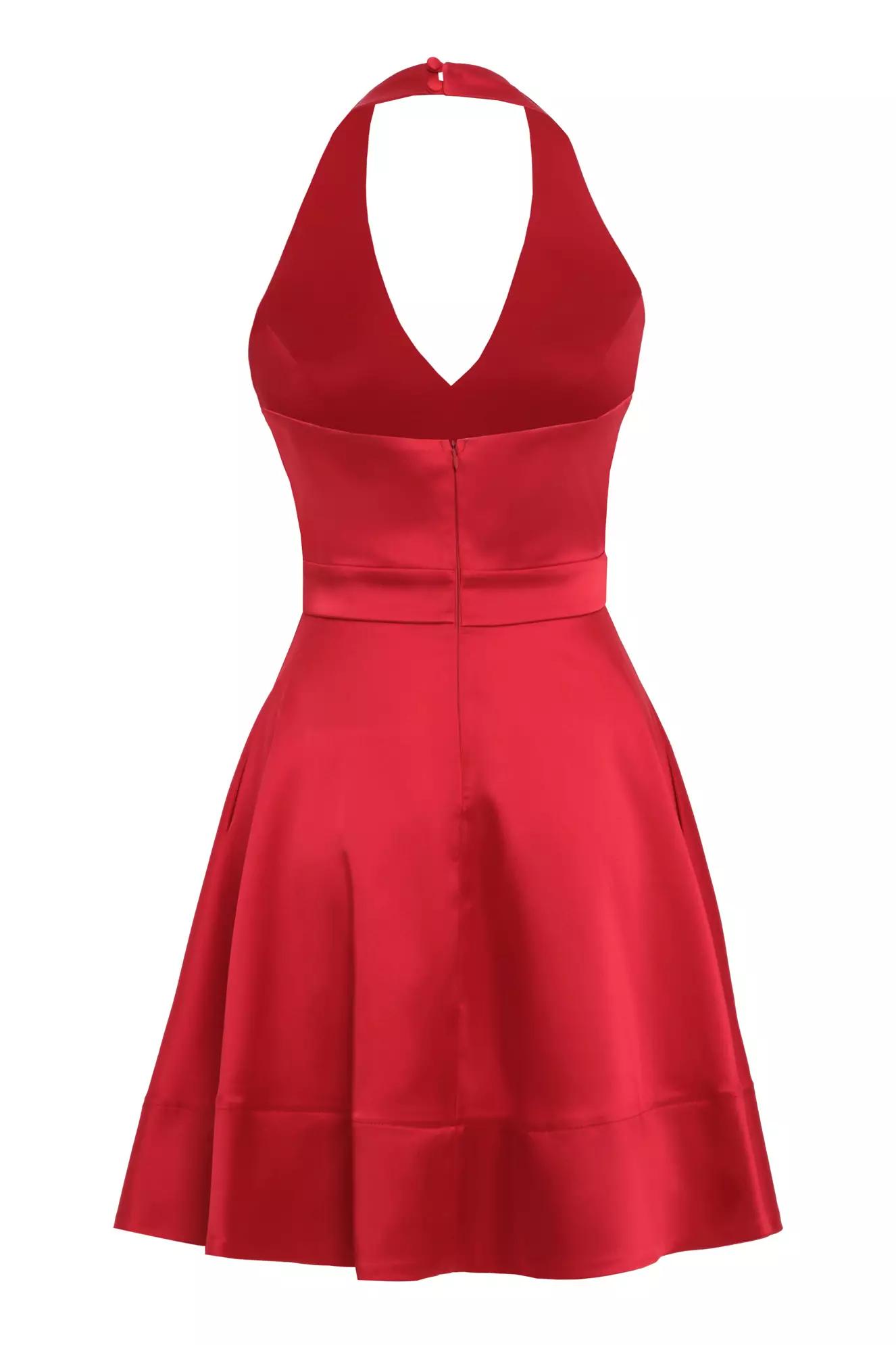 Red satin sleeveless mini dress