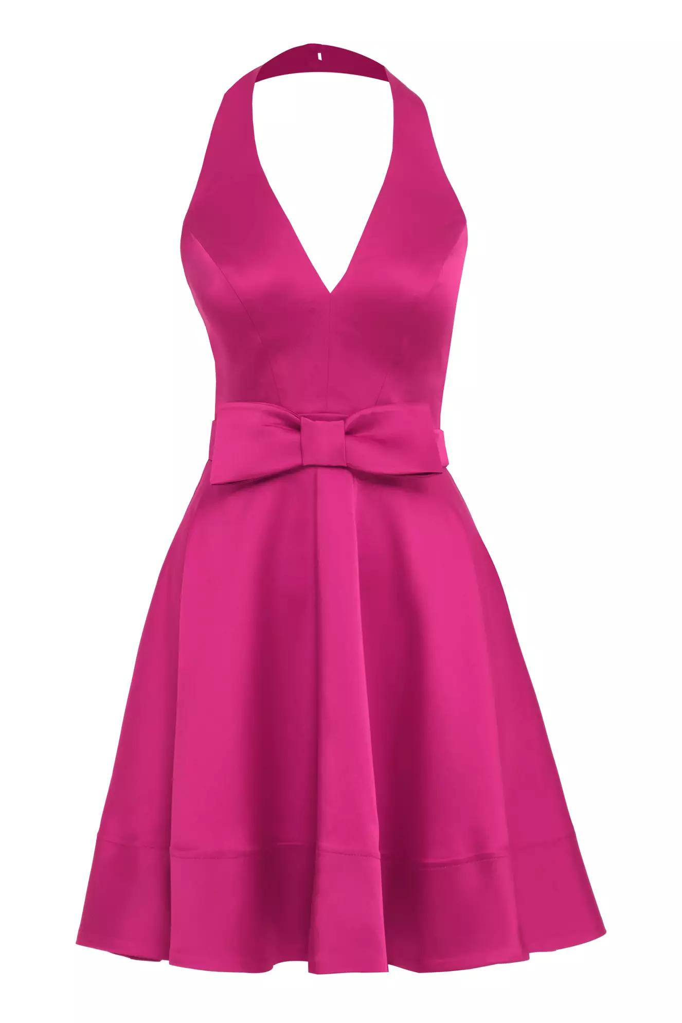 Fuchsia satin sleeveless mini dress