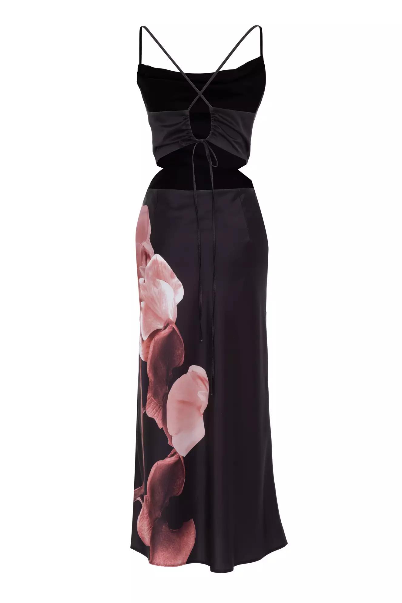 Black satin sleeveless midi dress