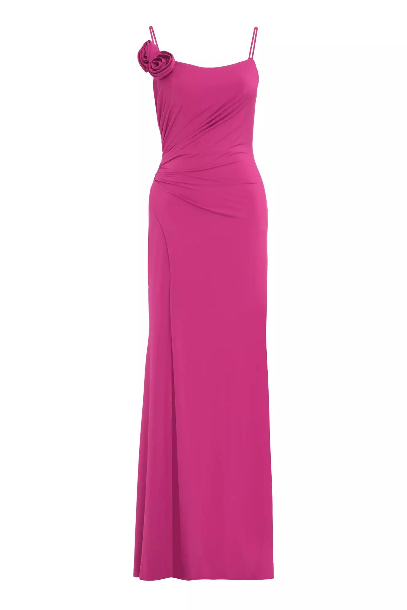 Fuchsia knitted sleeveless long dress