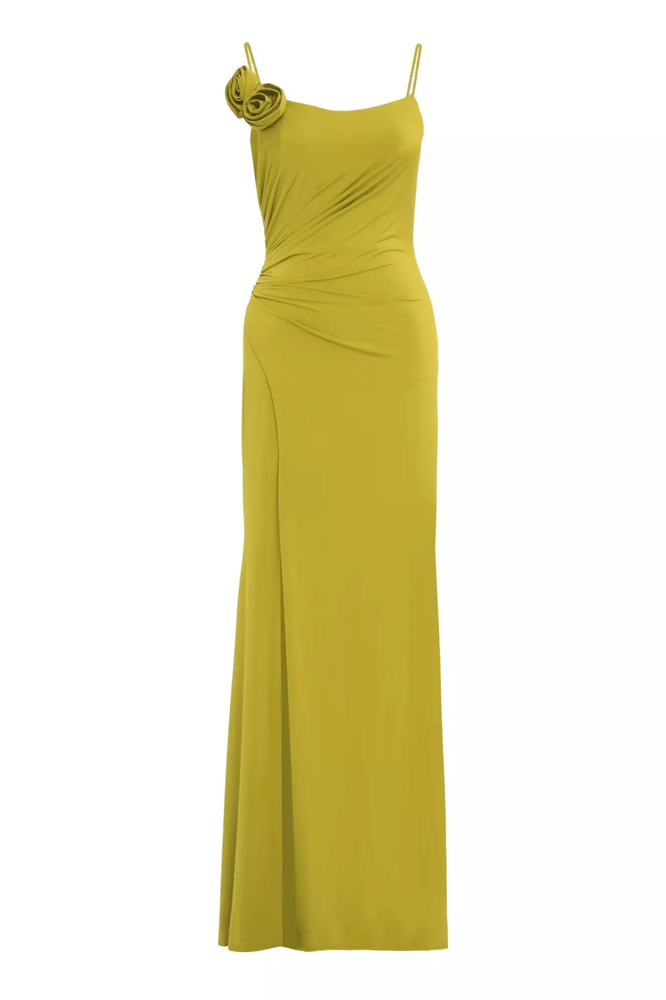 Pistachio green knitted sleeveless long dress