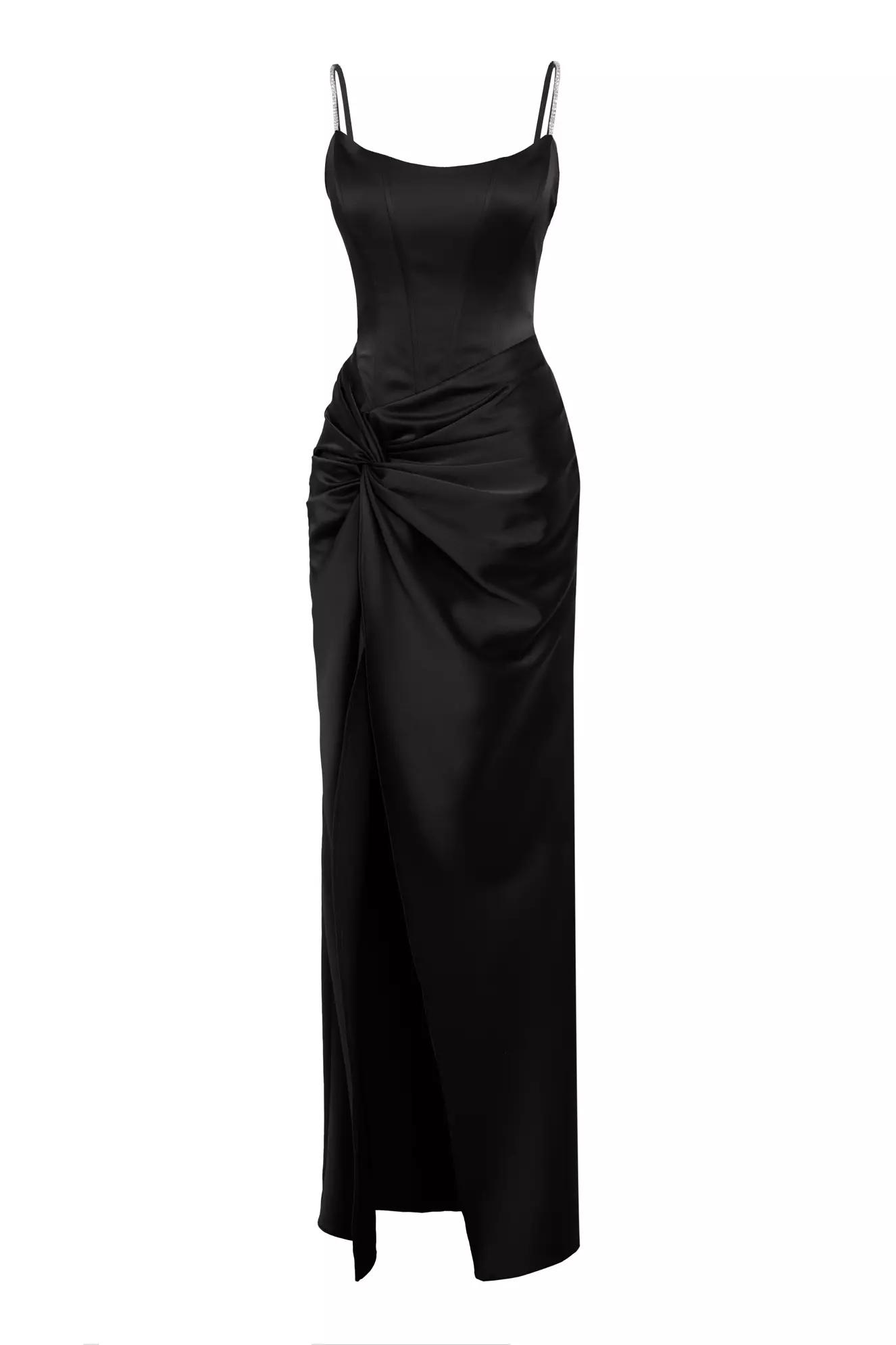 Black satin sleeveless long dress