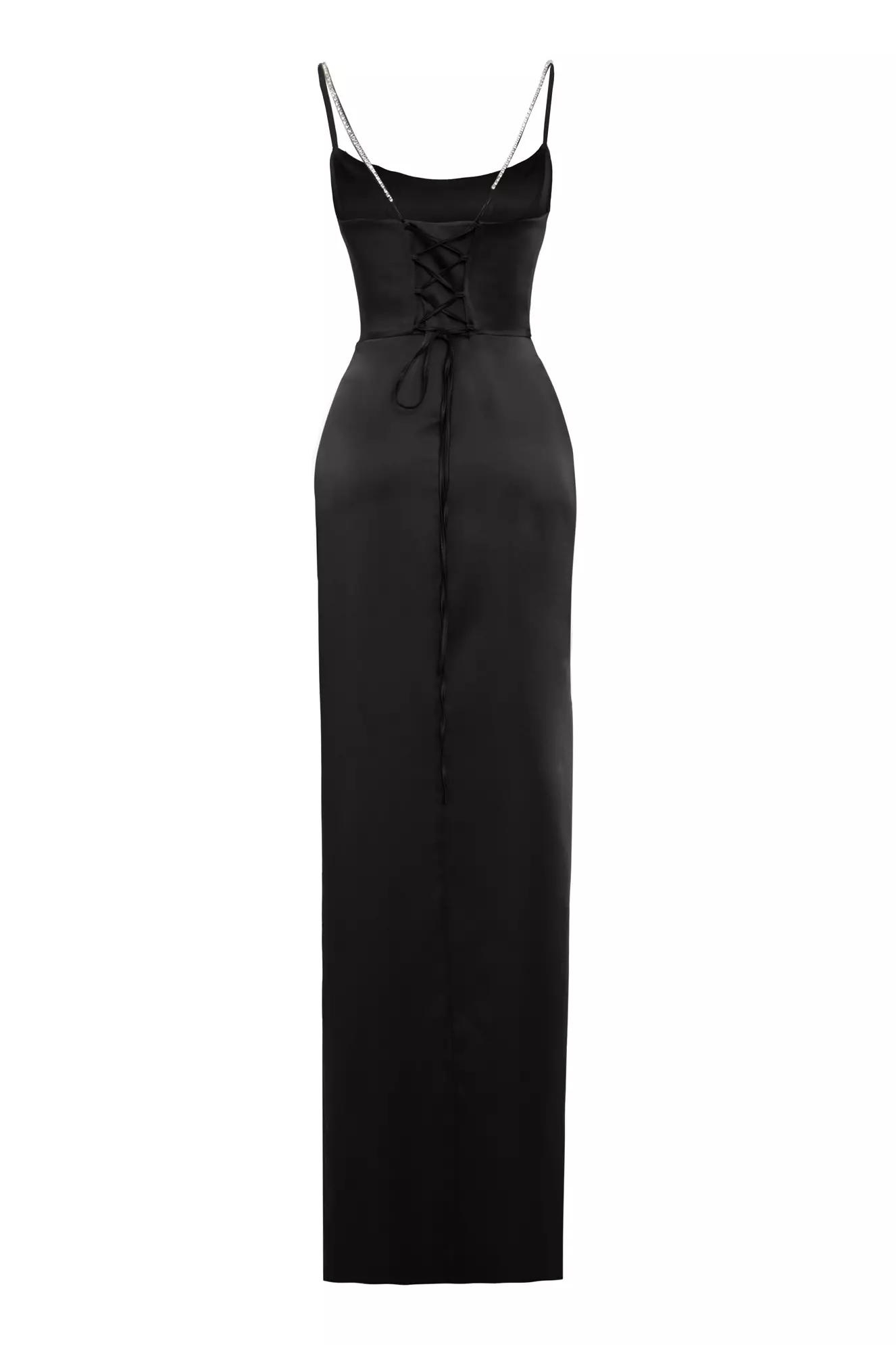 Black satin sleeveless long dress