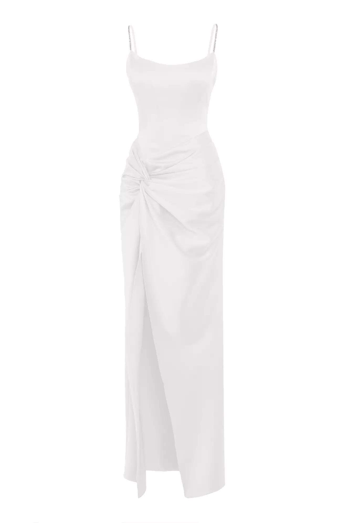 White satin sleeveless long dress