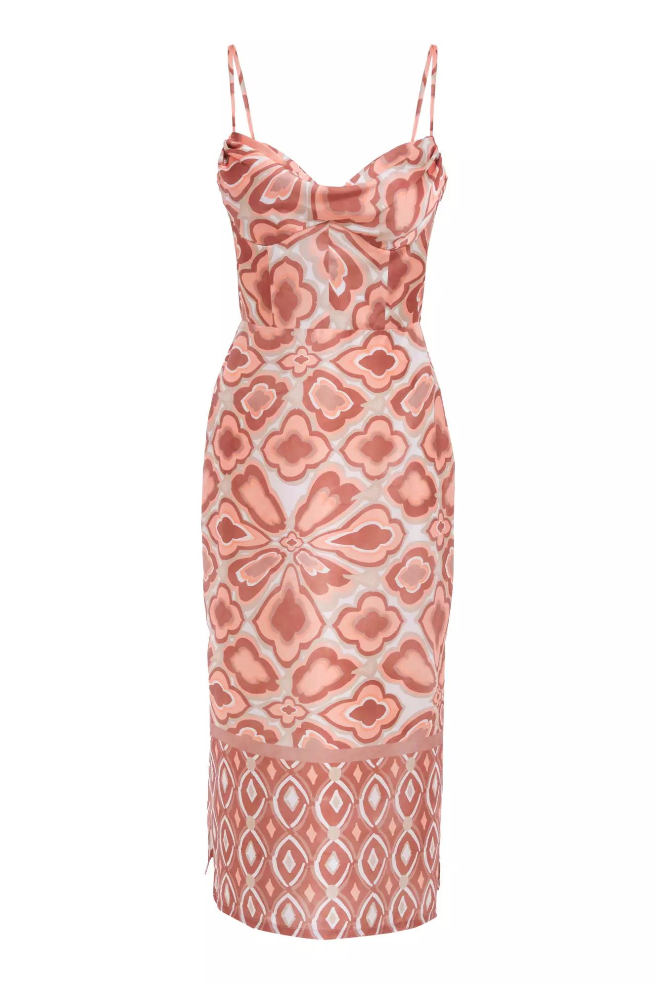 Printed satin sleeveless midi dress