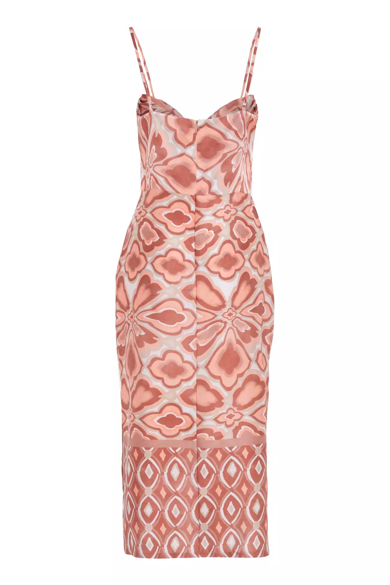 Printed satin sleeveless midi dress