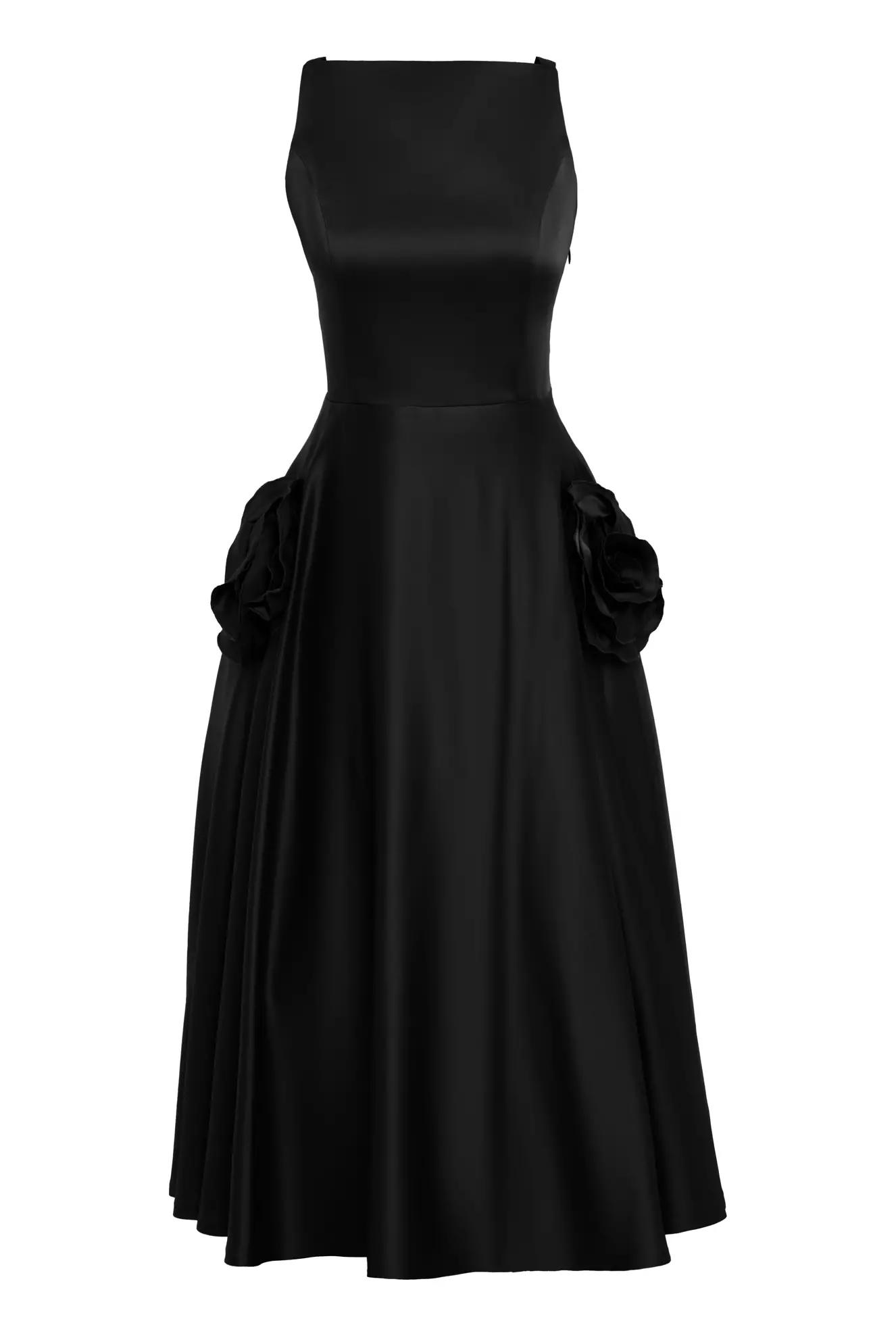 Black satin sleeveless long dress