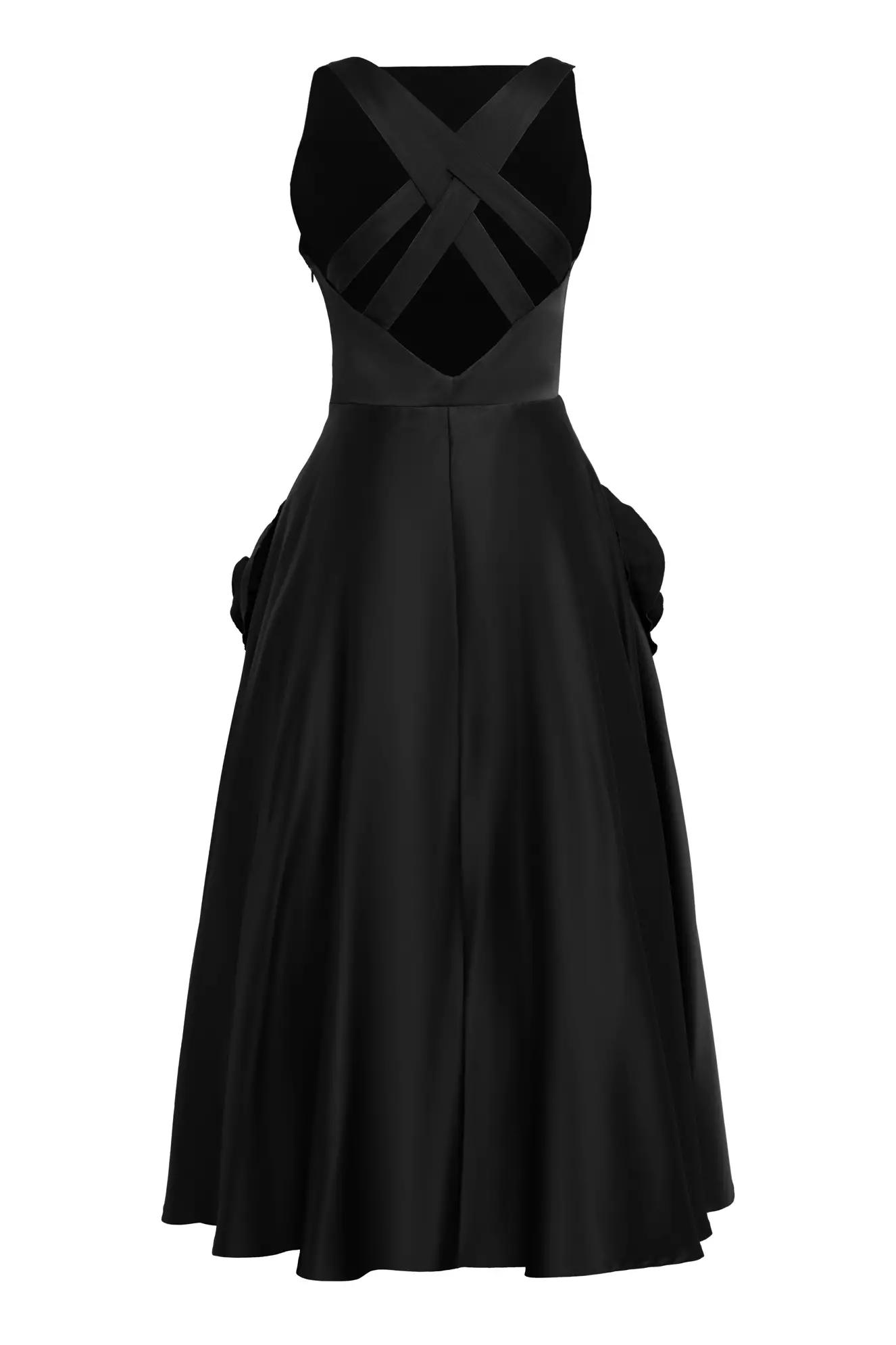 Black satin sleeveless long dress