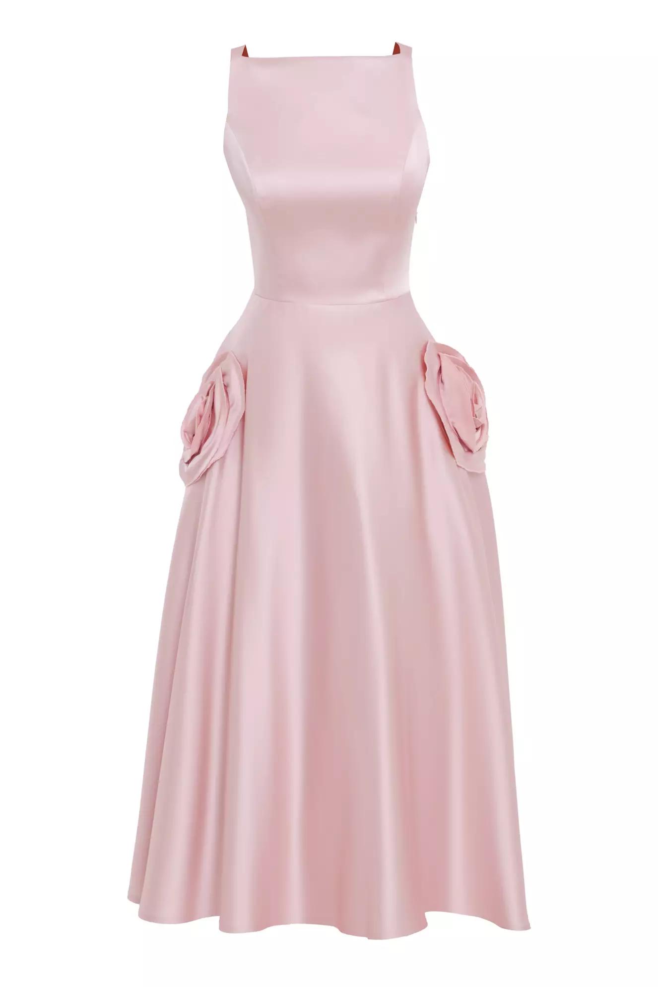 Blush satin sleeveless long dress