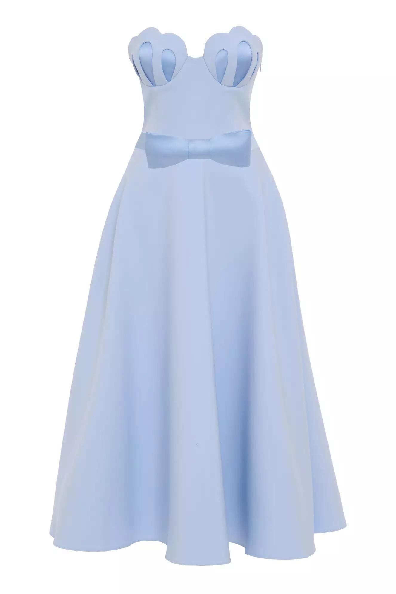 Blue crepe sleeveless long dress