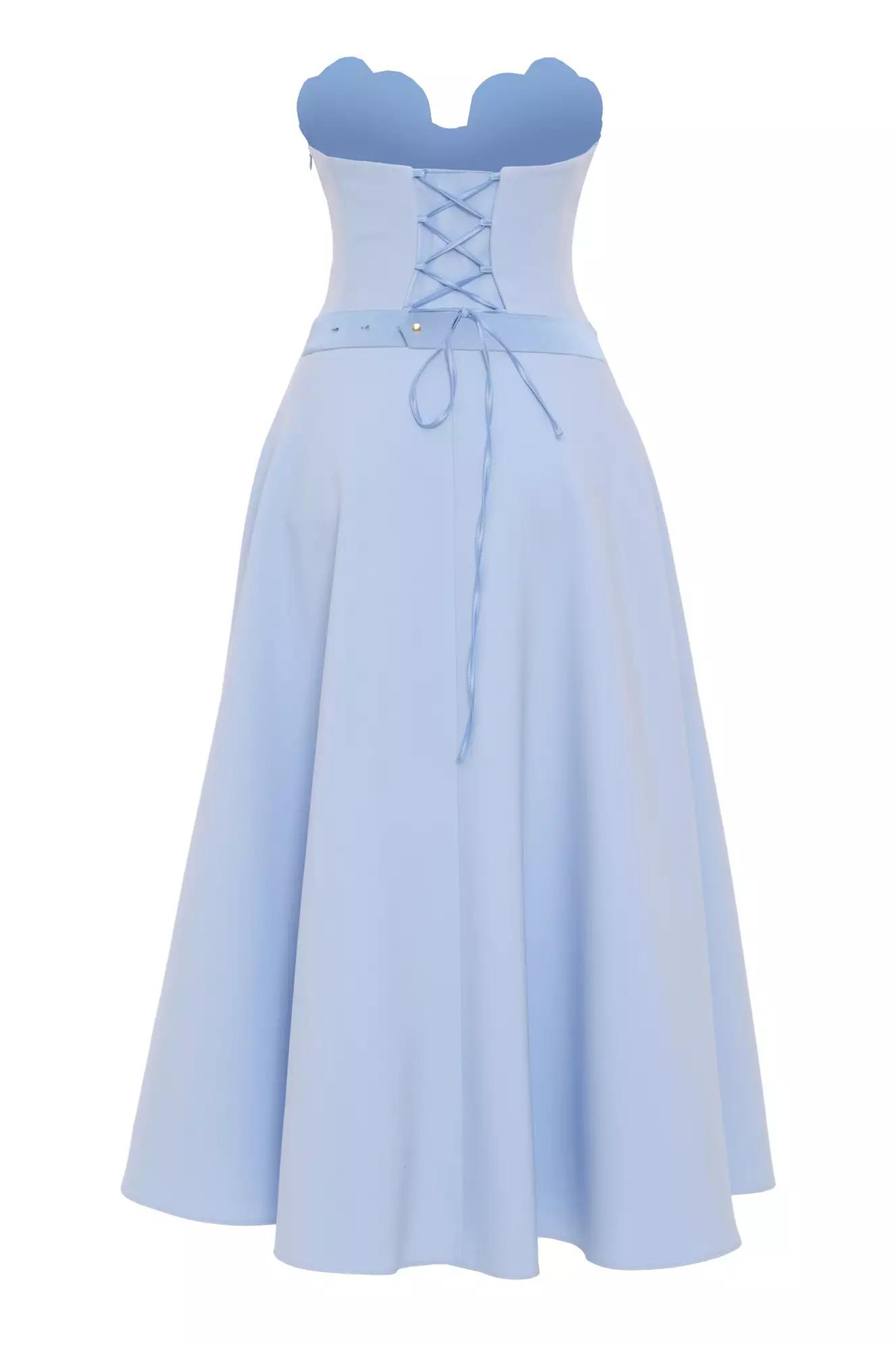 Blue crepe sleeveless long dress