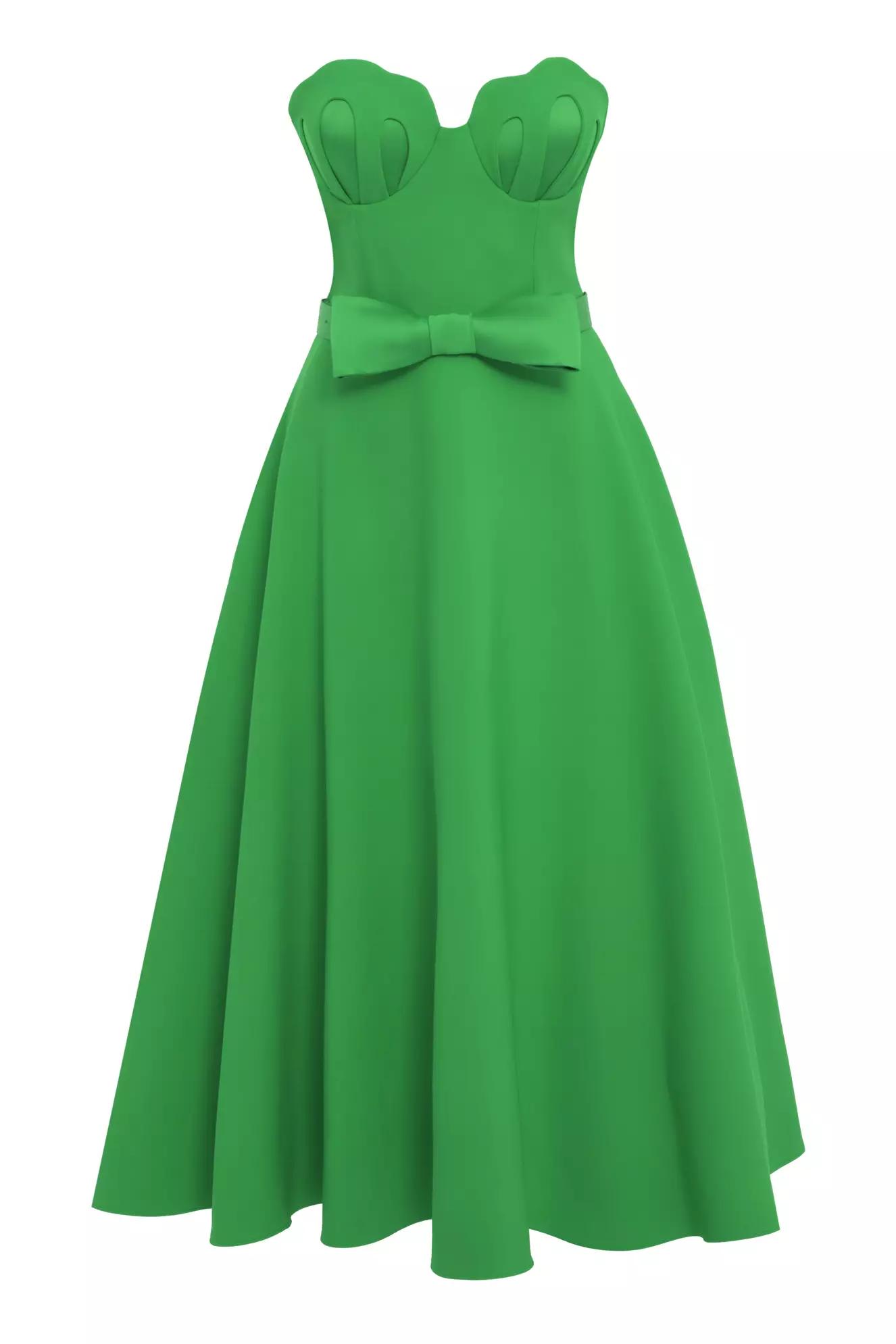 Green crepe sleeveless long dress