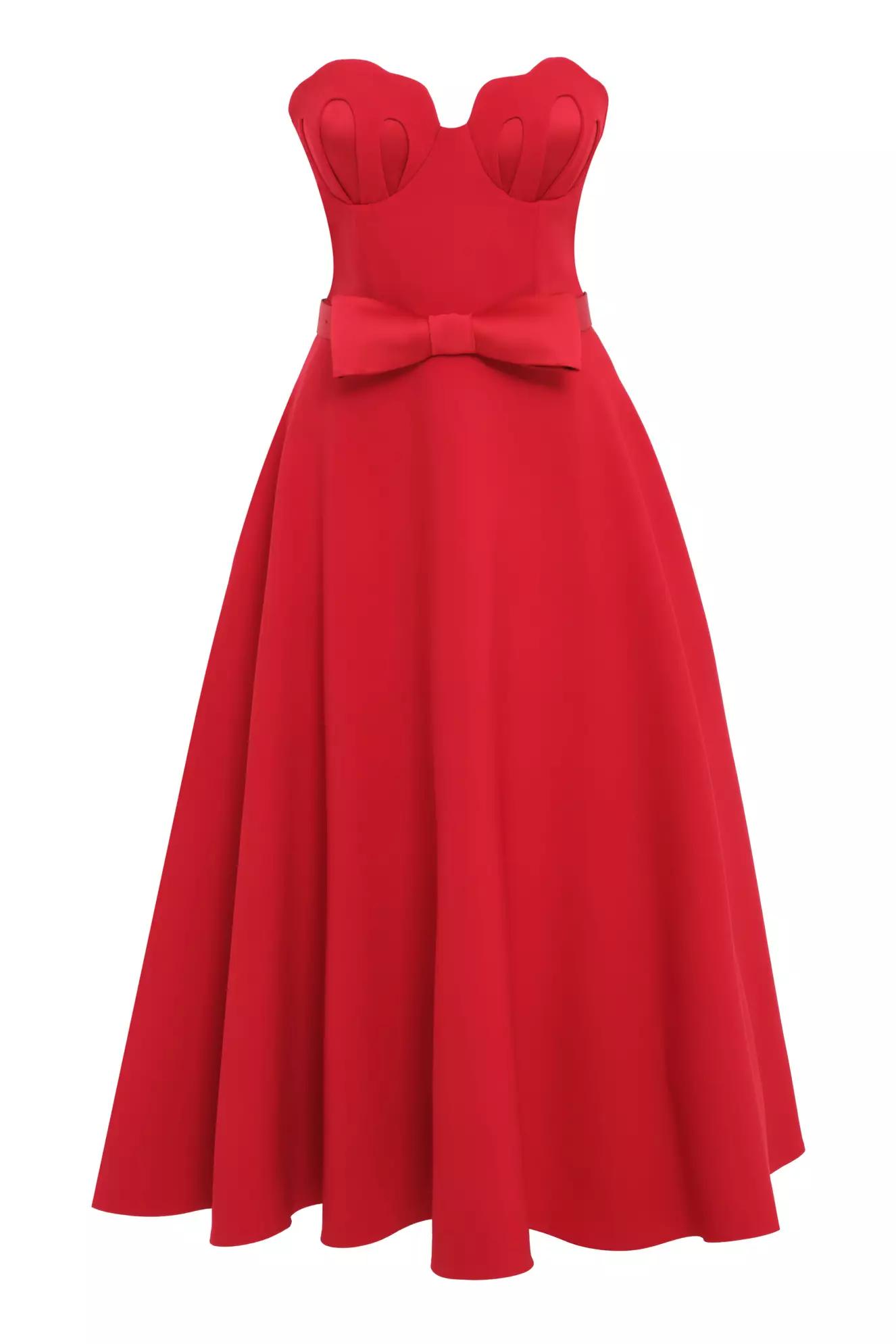 Red crepe sleeveless long dress