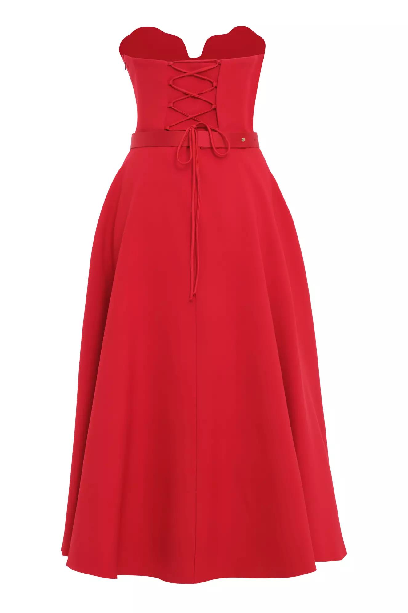 Red crepe sleeveless long dress