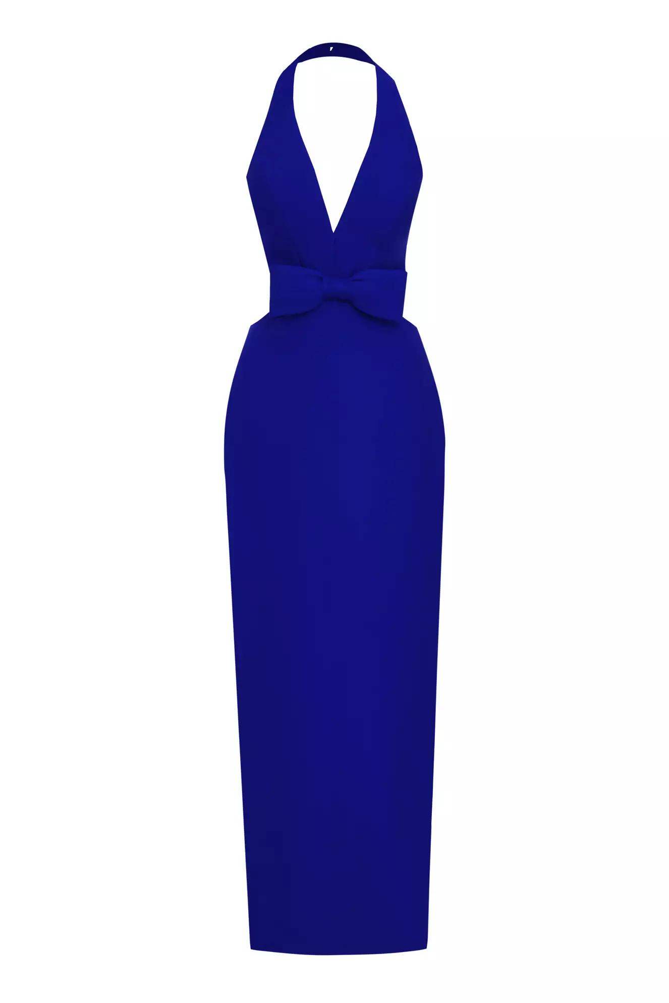 Blue crepe sleeveless long dress