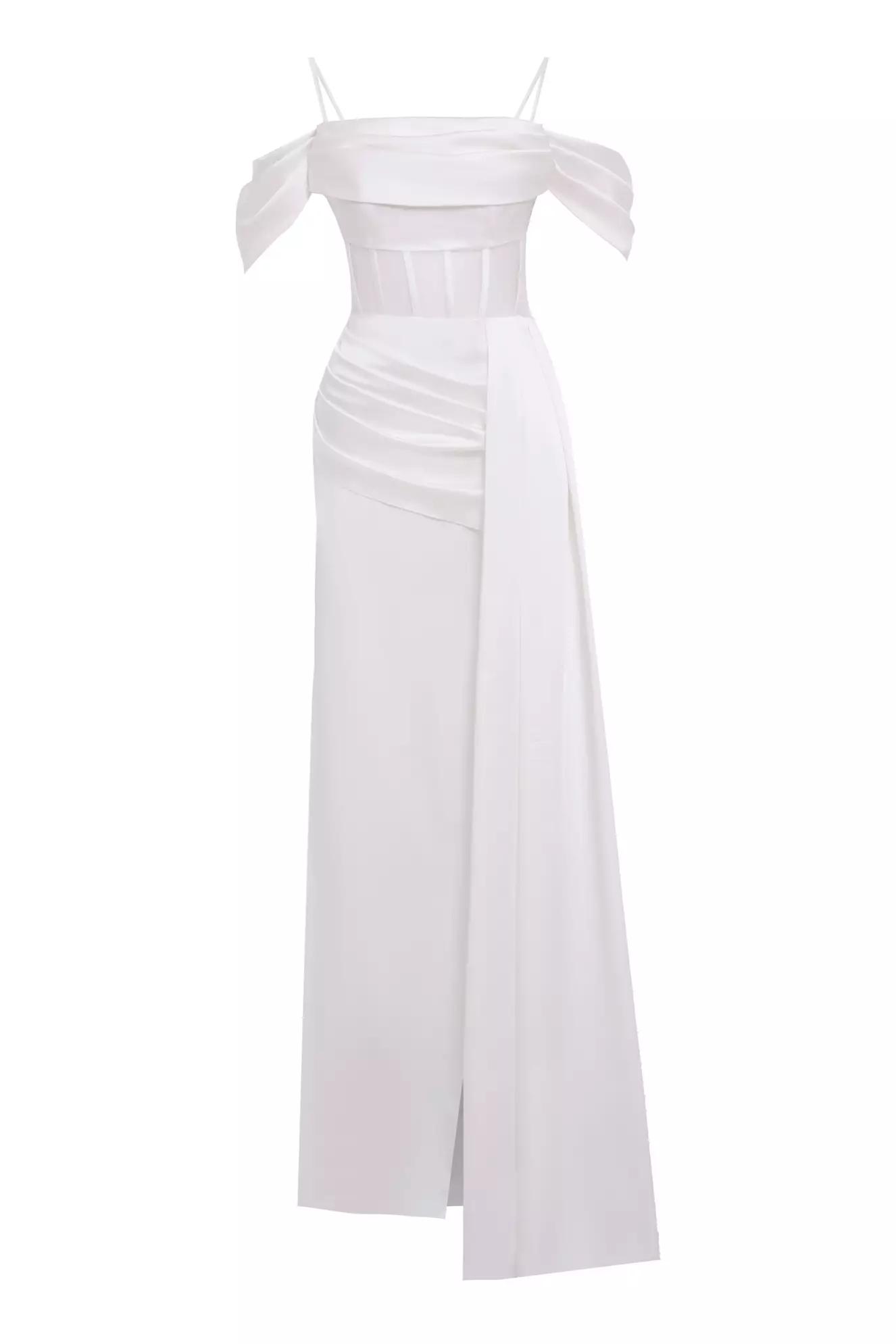 White satin sleeveless long dress