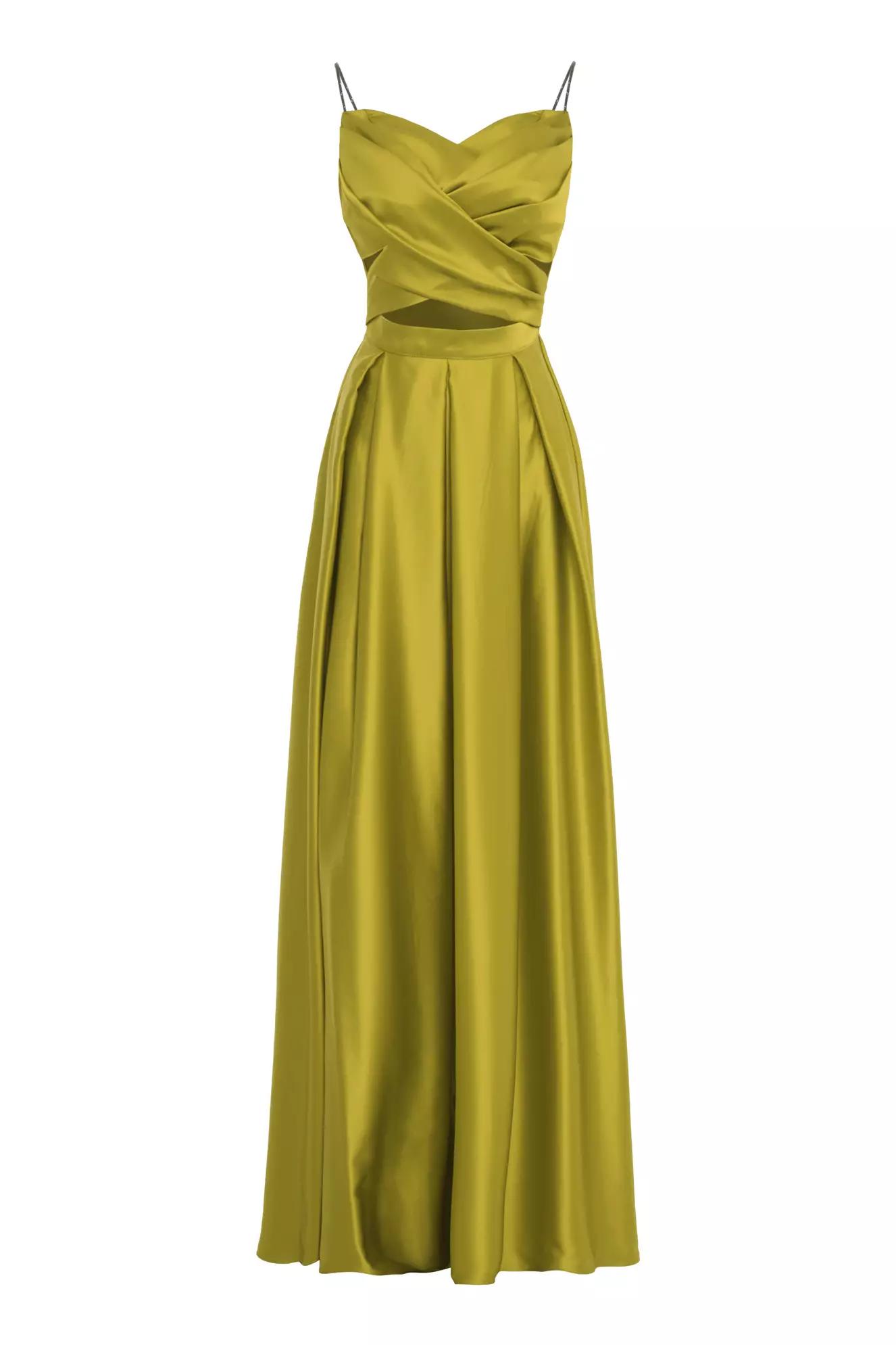 Pistachio green satin sleeveless long dress